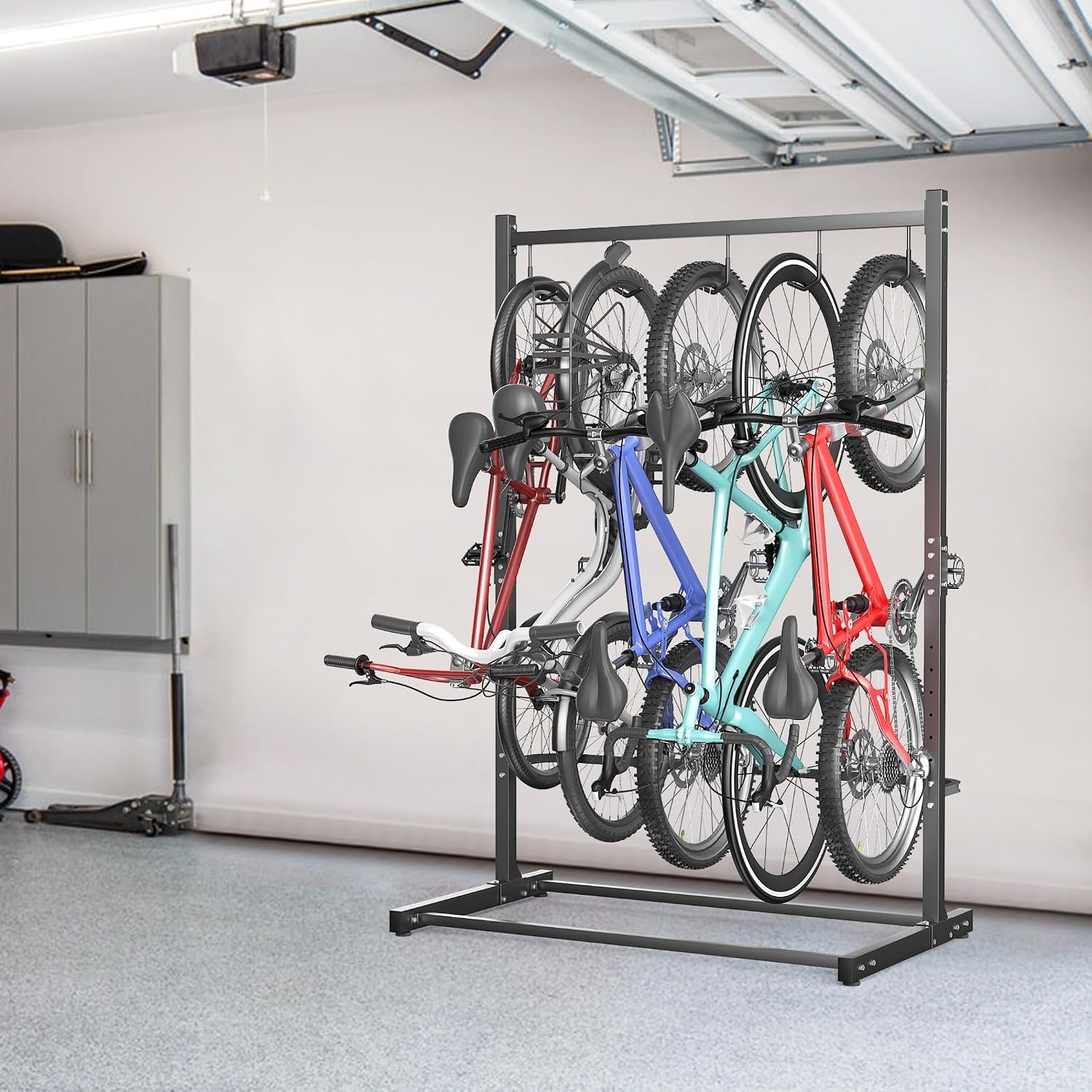 TORACK Garage Freestanding Hanging Bike Stand with Wheels, Heavy Duty Rolling 5 Bikes Vertical Bike Storage Stand Floor Bike Storage Rack(for 5 Bikes)(Bike stand for 5 bikes)