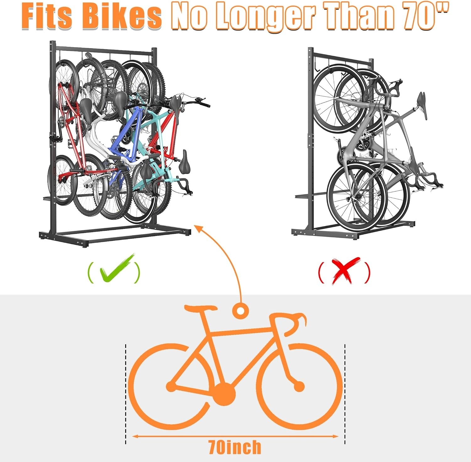 TORACK Garage Freestanding Hanging Bike Stand with Wheels, Heavy Duty Rolling 5 Bikes Vertical Bike Storage Stand Floor Bike Storage Rack(for 5 Bikes)(Bike stand for 5 bikes)