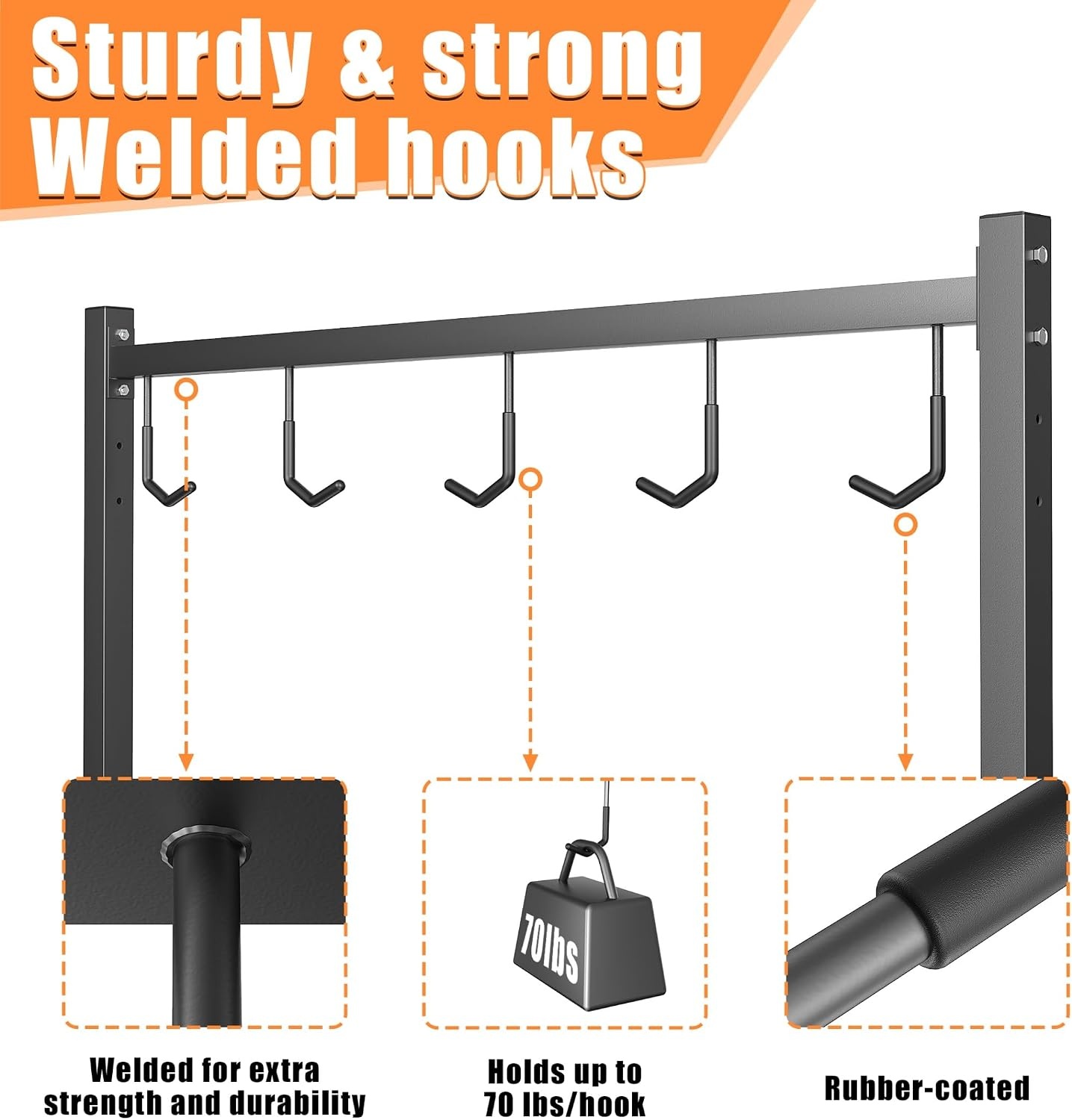 TORACK Garage Freestanding Hanging Bike Stand with Wheels, Heavy Duty Rolling 5 Bikes Vertical Bike Storage Stand Floor Bike Storage Rack(for 5 Bikes)(Bike stand for 5 bikes)