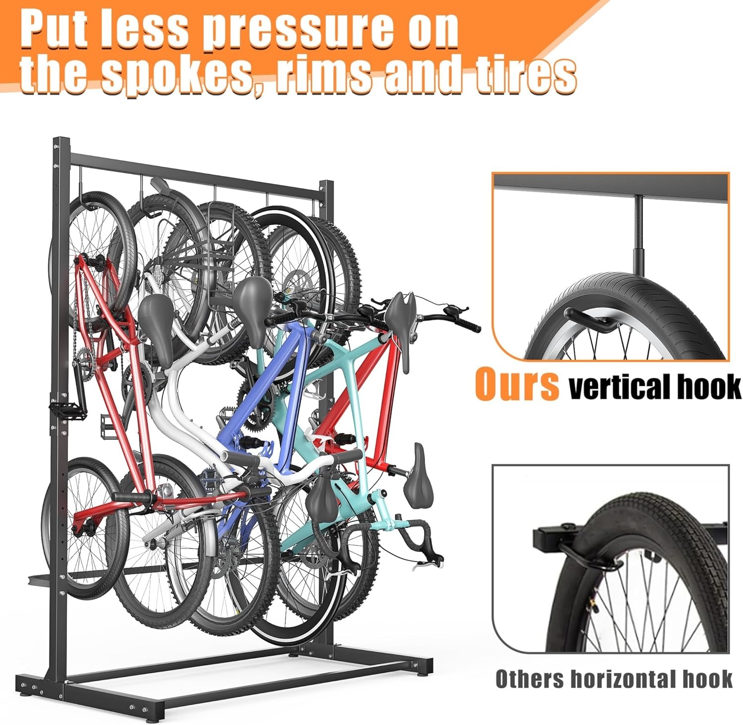 TORACK Garage Freestanding Hanging Bike Stand with Wheels, Heavy Duty Rolling 5 Bikes Vertical Bike Storage Stand Floor Bike Storage Rack(for 5 Bikes)(Bike stand for 5 bikes)
