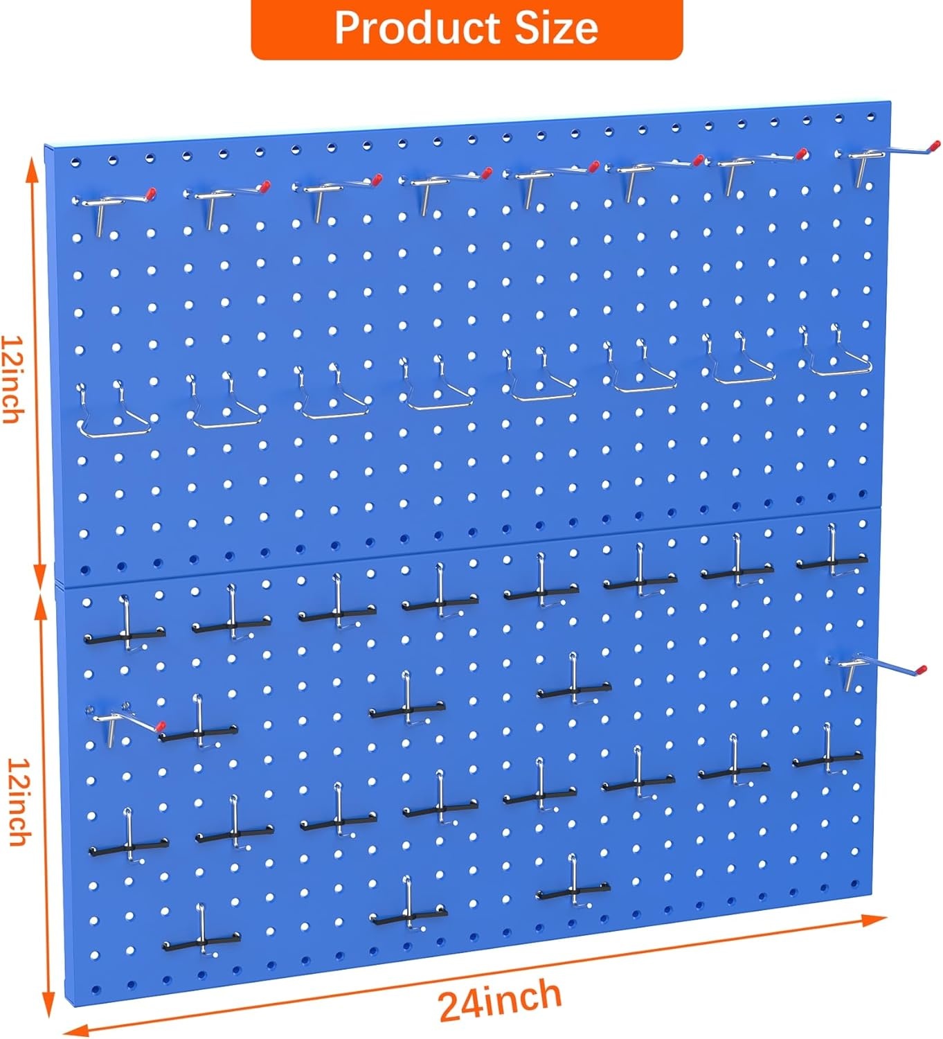 TORACK Metal Pegboard Wall Tool Organizer 24″ x 24″ or 12″ x 48″, 70 PCS Tools Storage Pegboard for Garage Peg Board Tool Organizer Board with Hooks for Workbench(Grey)(Blue)