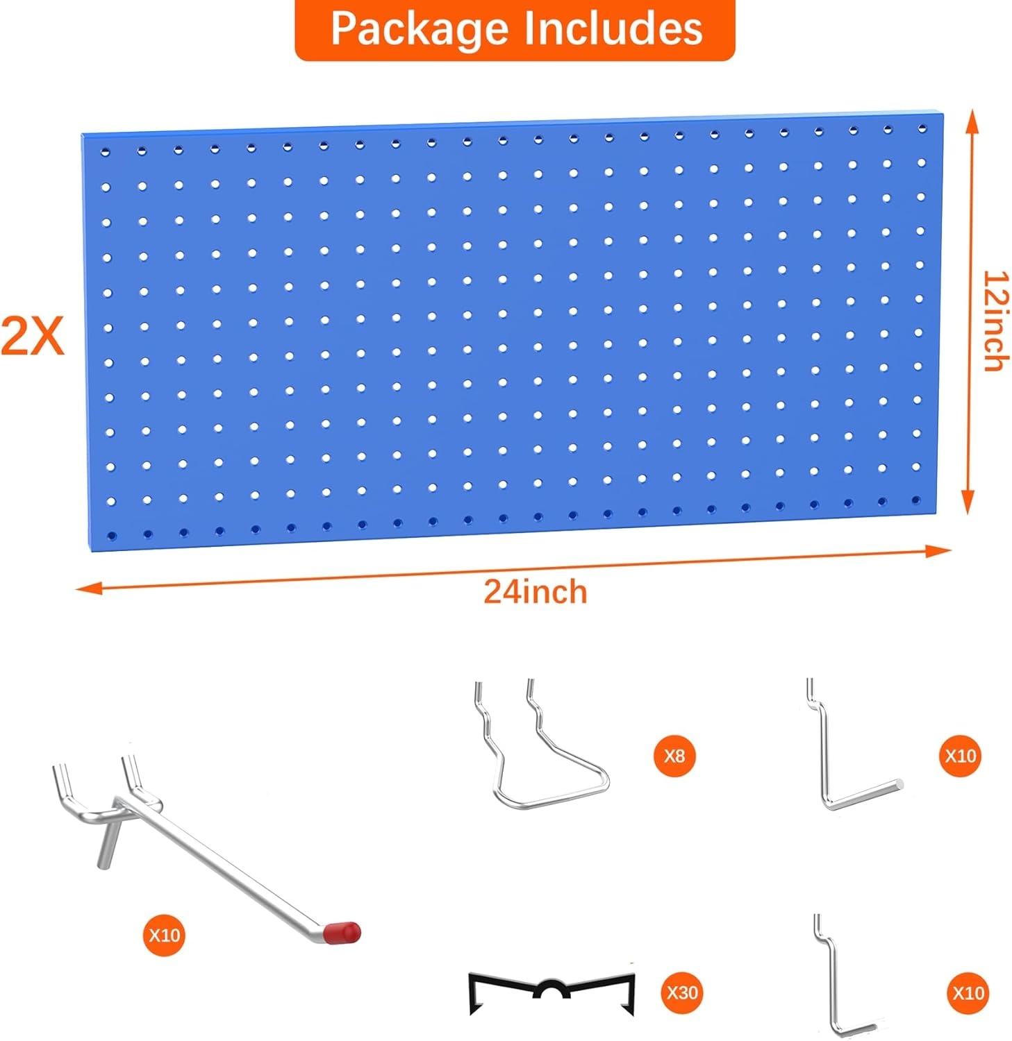 TORACK Metal Pegboard Wall Tool Organizer 24″ x 24″ or 12″ x 48″, 70 PCS Tools Storage Pegboard for Garage Peg Board Tool Organizer Board with Hooks for Workbench(Grey)(Blue)