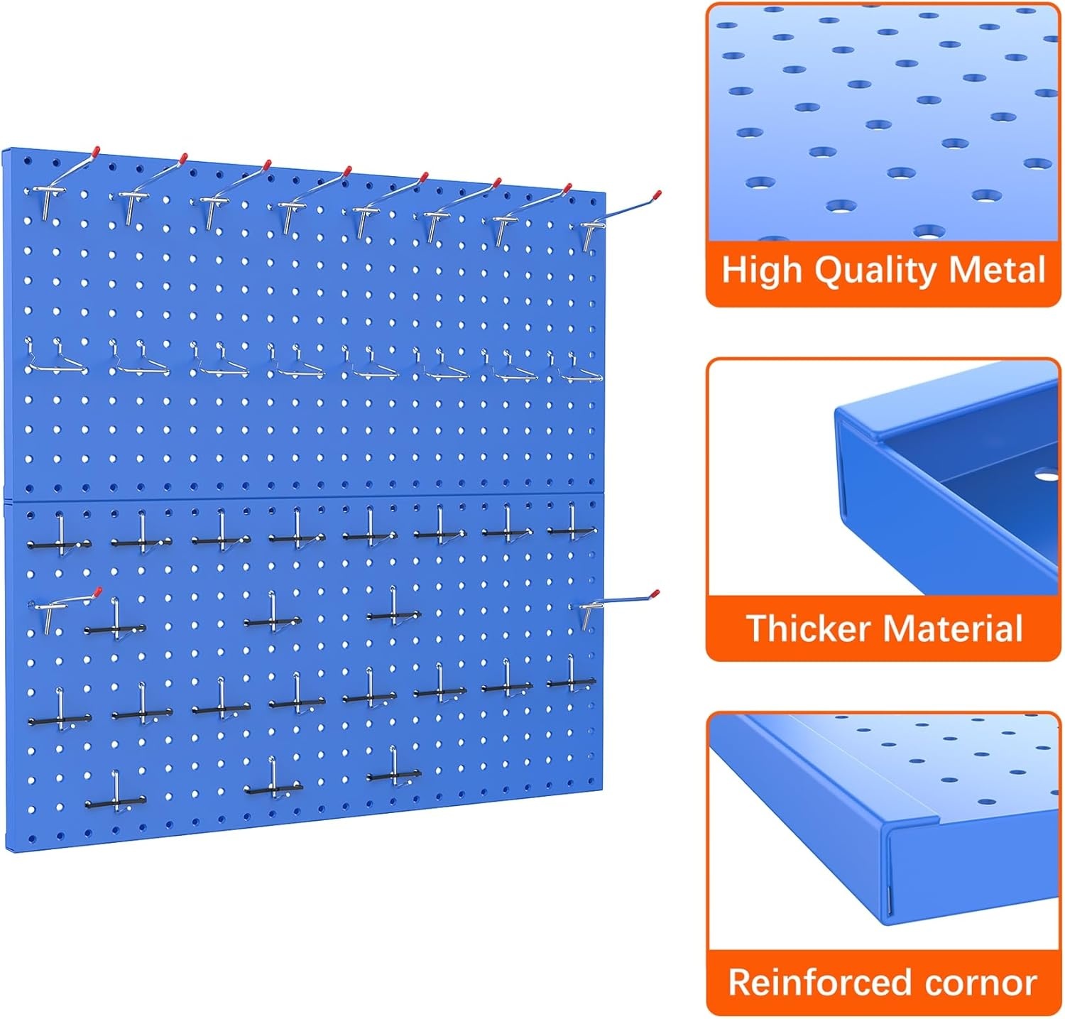 TORACK Metal Pegboard Wall Tool Organizer 24″ x 24″ or 12″ x 48″, 70 PCS Tools Storage Pegboard for Garage Peg Board Tool Organizer Board with Hooks for Workbench(Grey)(Blue)