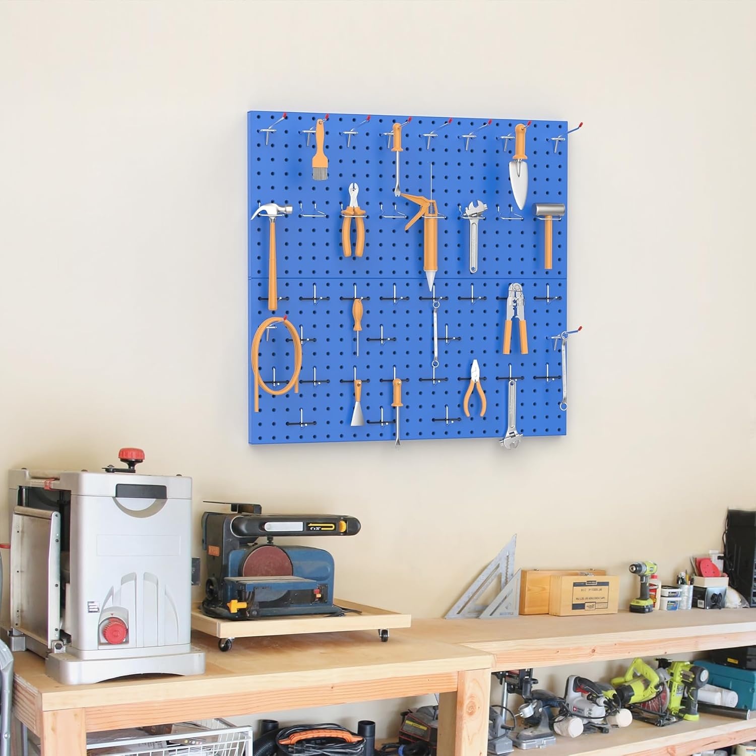TORACK Metal Pegboard Wall Tool Organizer 24″ x 24″ or 12″ x 48″, 70 PCS Tools Storage Pegboard for Garage Peg Board Tool Organizer Board with Hooks for Workbench(Grey)(Blue)