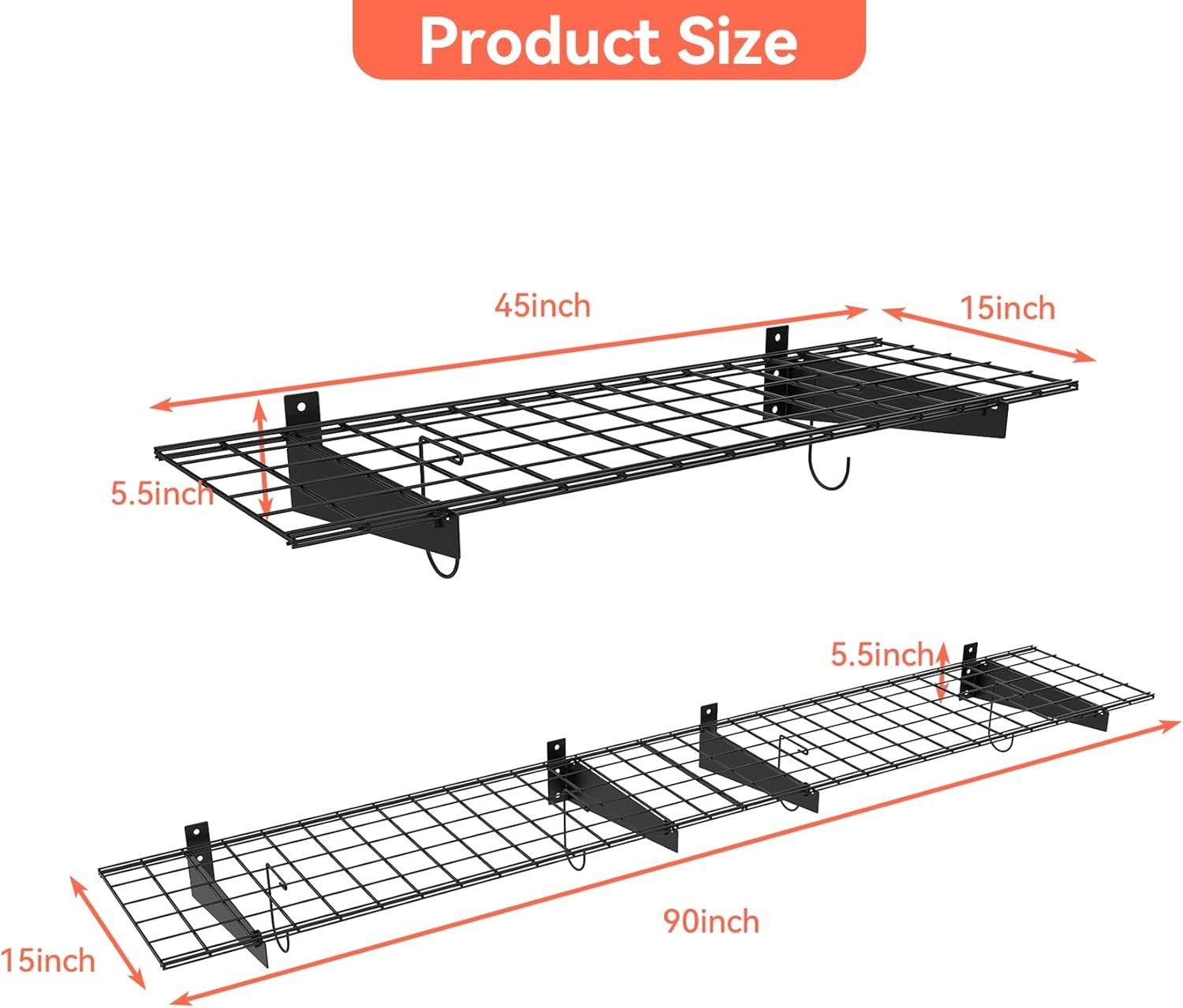 TORACK 2 Pack Wall Mounted Storage Shelves, 23.5″ x 12″ Wall Shelf for Garage, Closet, Laundry Room, Heavy Duty Garage Wall Shelving, Holds Up to 65 lbs(White)(Black)