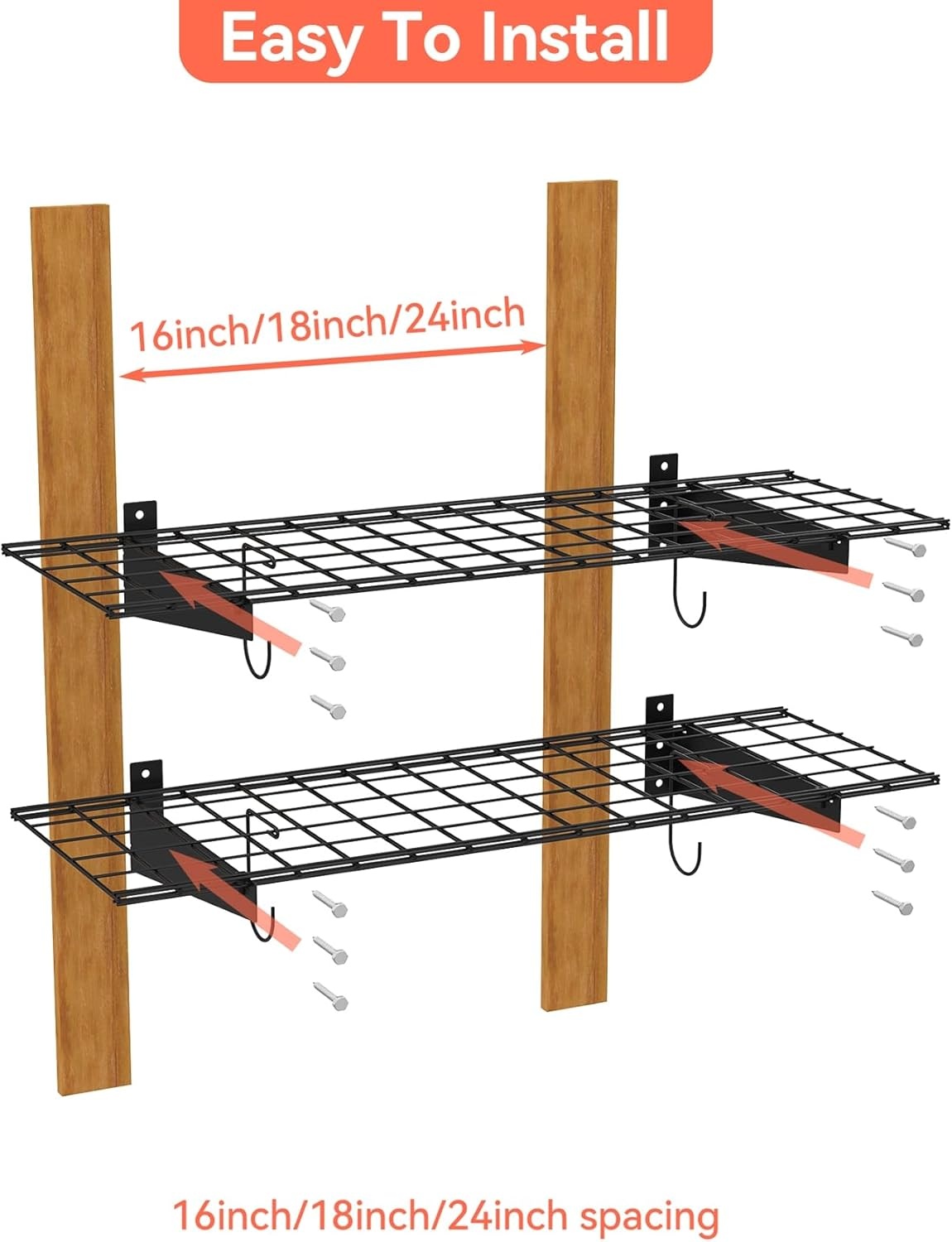 TORACK 2 Pack Wall Mounted Storage Shelves, 23.5″ x 12″ Wall Shelf for Garage, Closet, Laundry Room, Heavy Duty Garage Wall Shelving, Holds Up to 65 lbs(White)(Black)