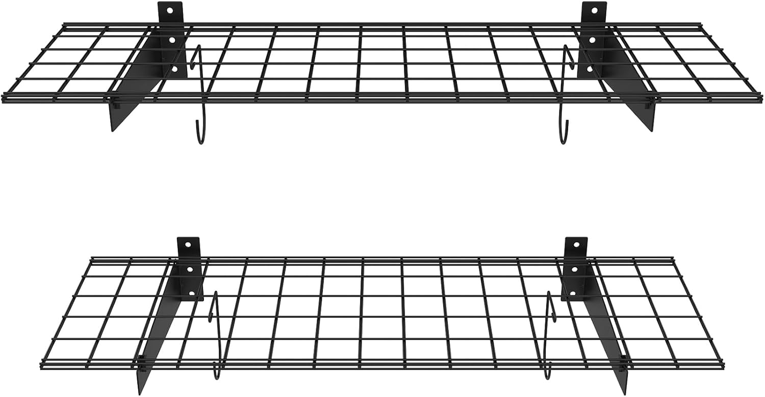 TORACK 2 Pack Wall Mounted Storage Shelves, 23.5″ x 12″ Wall Shelf for Garage, Closet, Laundry Room, Heavy Duty Garage Wall Shelving, Holds Up to 65 lbs(White)(Black)