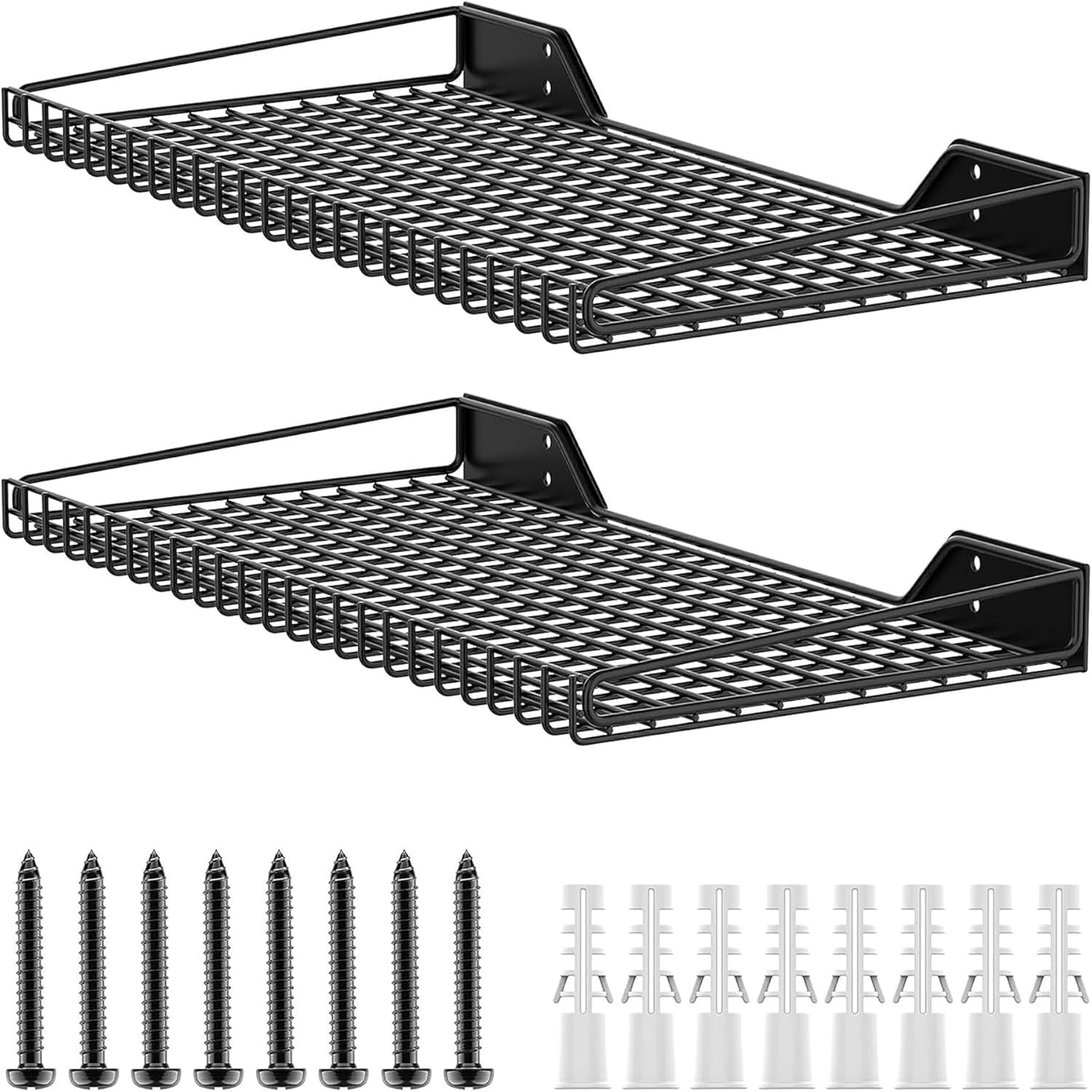 TORACK 2 Pack Wall Mounted Storage Shelves, 23.5″ x 12″ Wall Shelf for Garage, Closet, Laundry Room, Heavy Duty Garage Wall Shelving, Holds Up to 65 lbs(White)(Black)