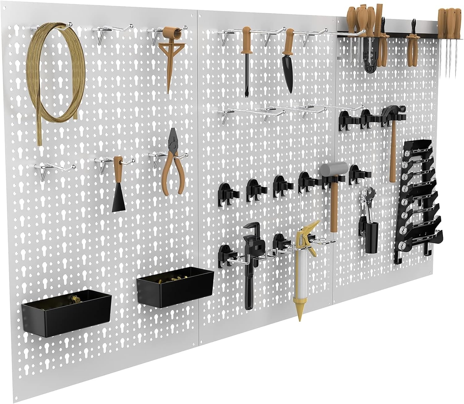 TORACK 3 PCS Metal Pegboard Panels(16×24 inch) for Wall Garage Tools Storage Pegboard for Workbench, Modular Peg Board Tool Organizer Board Kit(Pack of 3, Grey)(Grey)