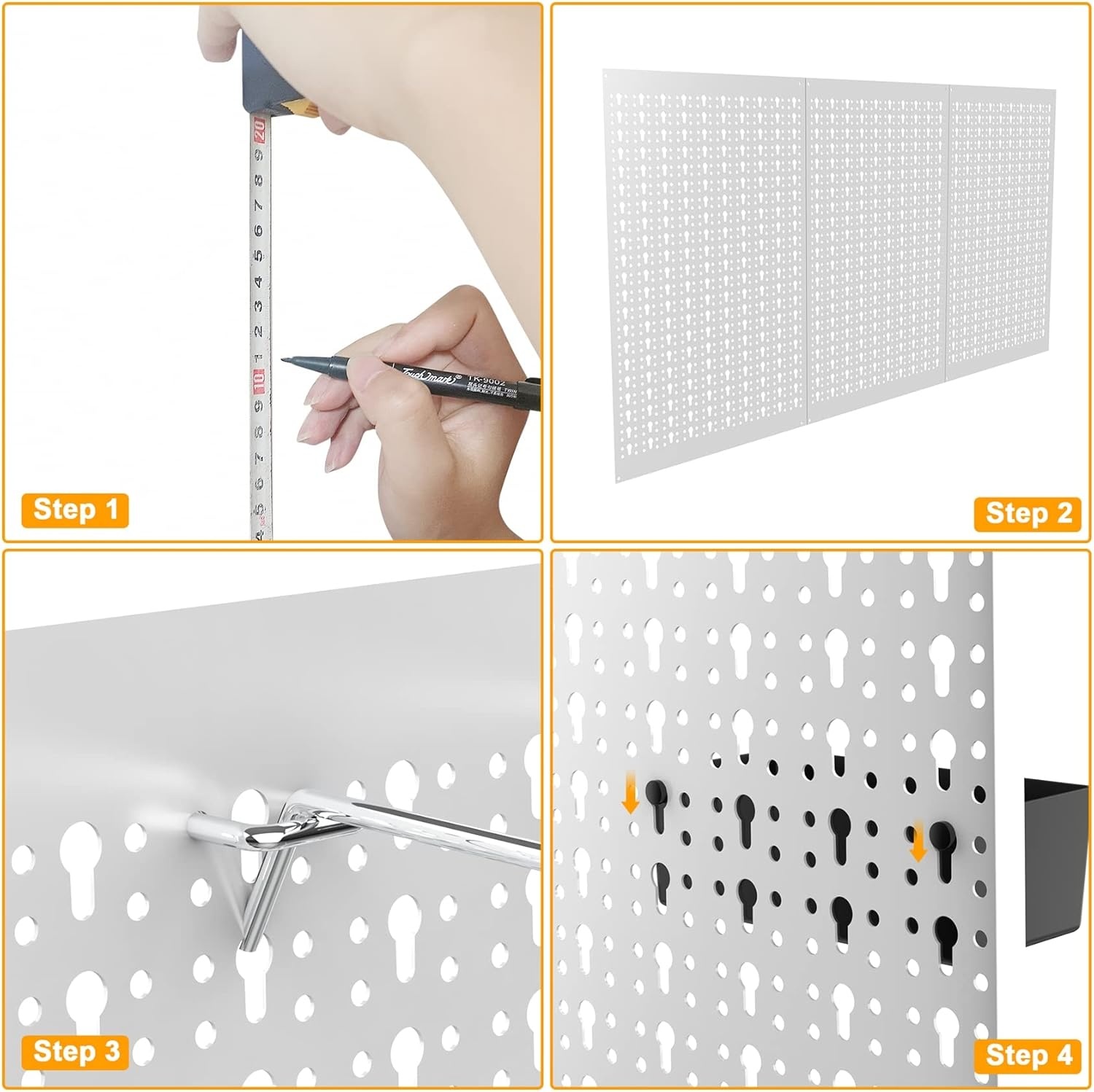 TORACK 3 PCS Metal Pegboard Panels(16×24 inch) for Wall Garage Tools Storage Pegboard for Workbench, Modular Peg Board Tool Organizer Board Kit(Pack of 3, Grey)(Grey)