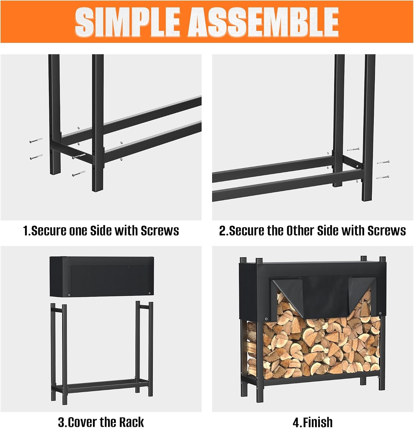 TORACK Heavy Duty 72 in/6 ft Firewood Rack with Cover(48 in)
