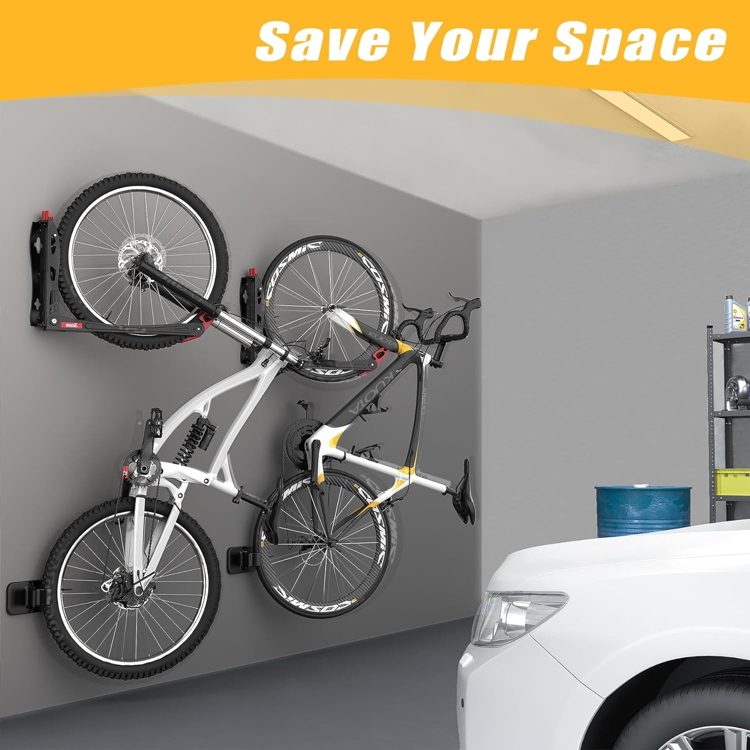 TORACK BIKEPAL No Lifting Swivel Bike Racks, Space Saving Wall Mounted Bike Holder for Garage, Bike Wall Hangers for Vertical Bike Storage (4 Pack)(1-Pack)