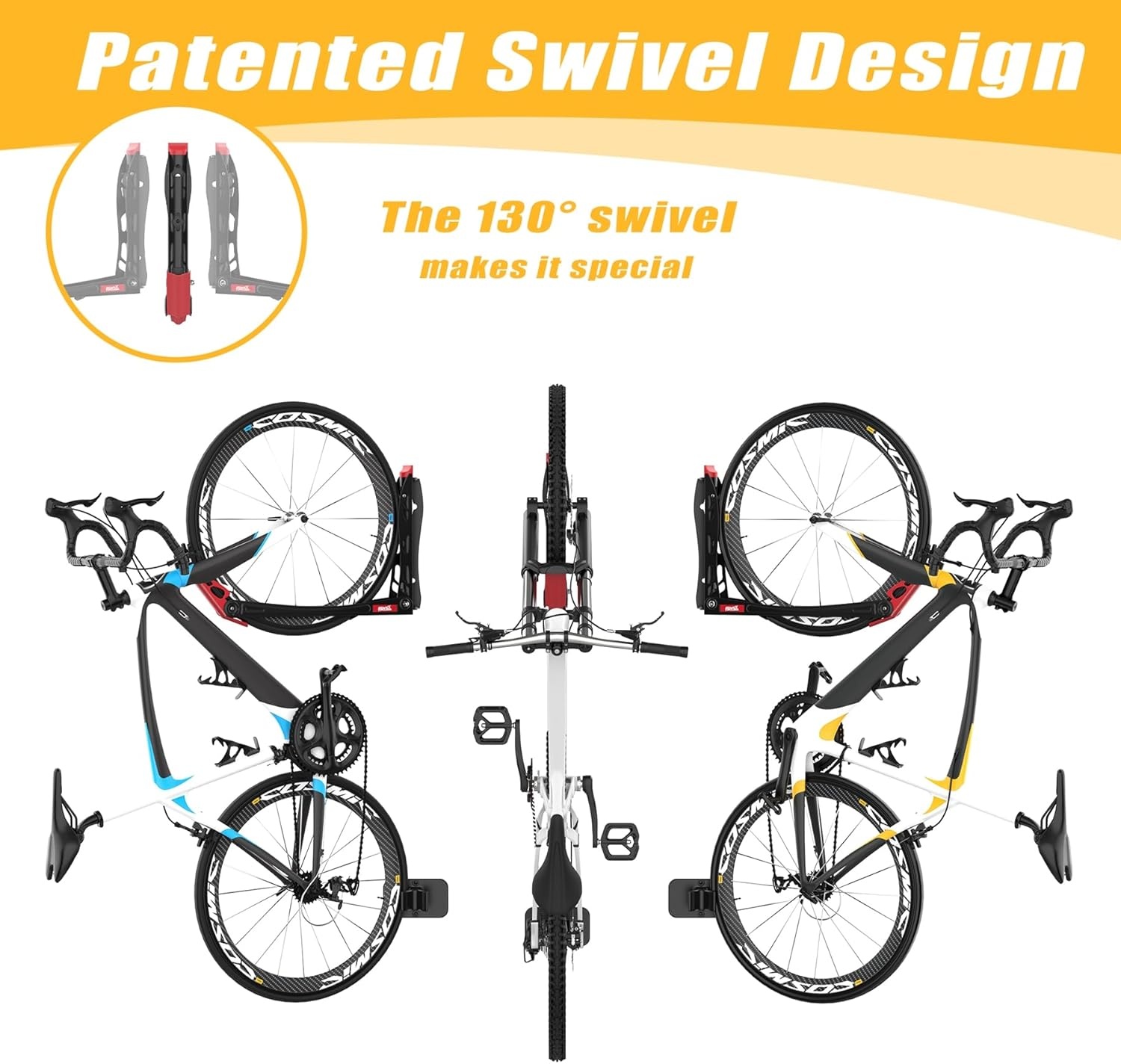 TORACK BIKEPAL No Lifting Swivel Bike Racks, Space Saving Wall Mounted Bike Holder for Garage, Bike Wall Hangers for Vertical Bike Storage (4 Pack)(1-Pack)