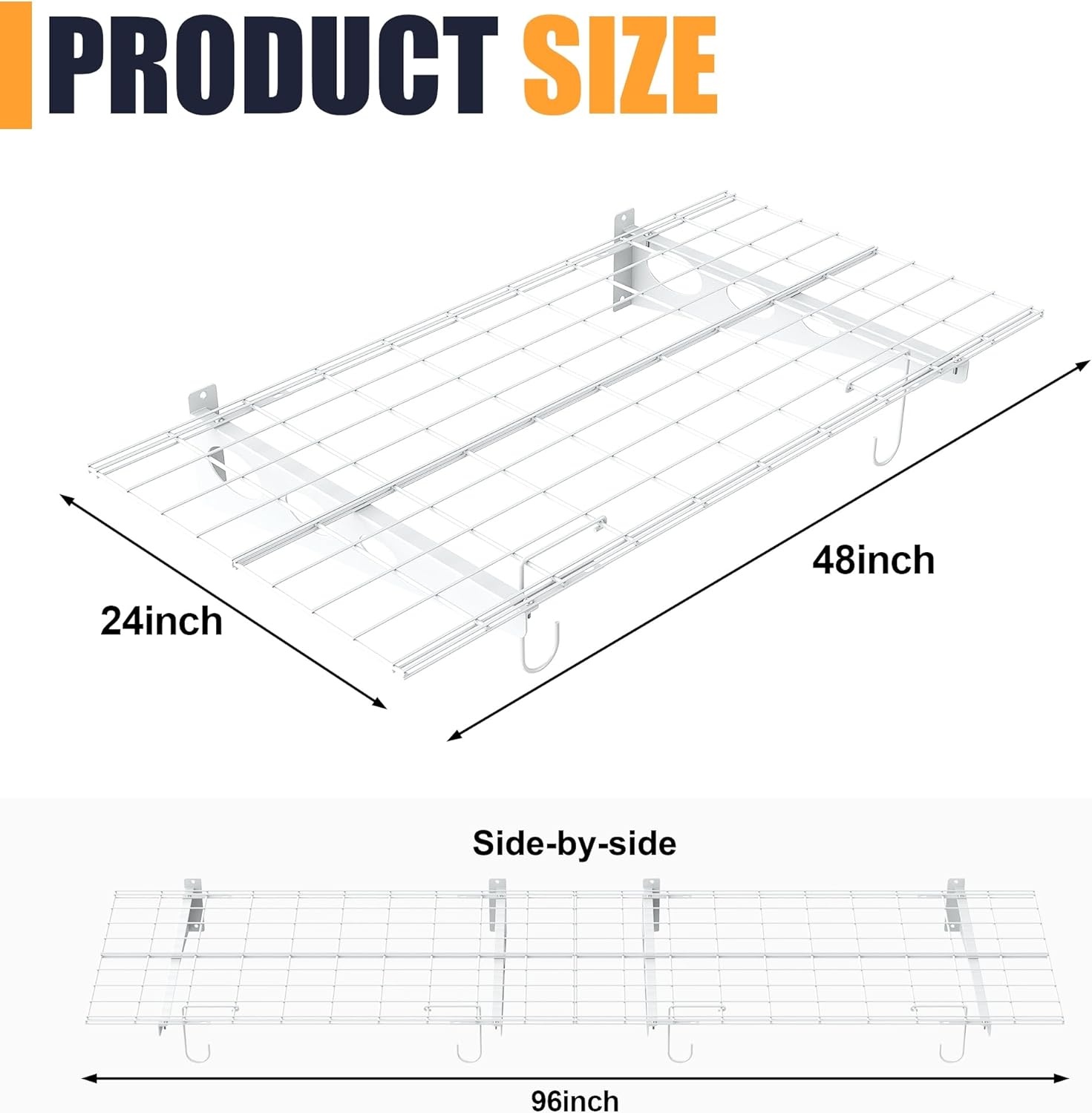 TORACK Garage 24×48 in/2×4 ft Wall Shelves, Heavy Duty Wall Mounted Wire Shelves for Garage Floating Shelf for Wall(Black, Pack of 2)(White)