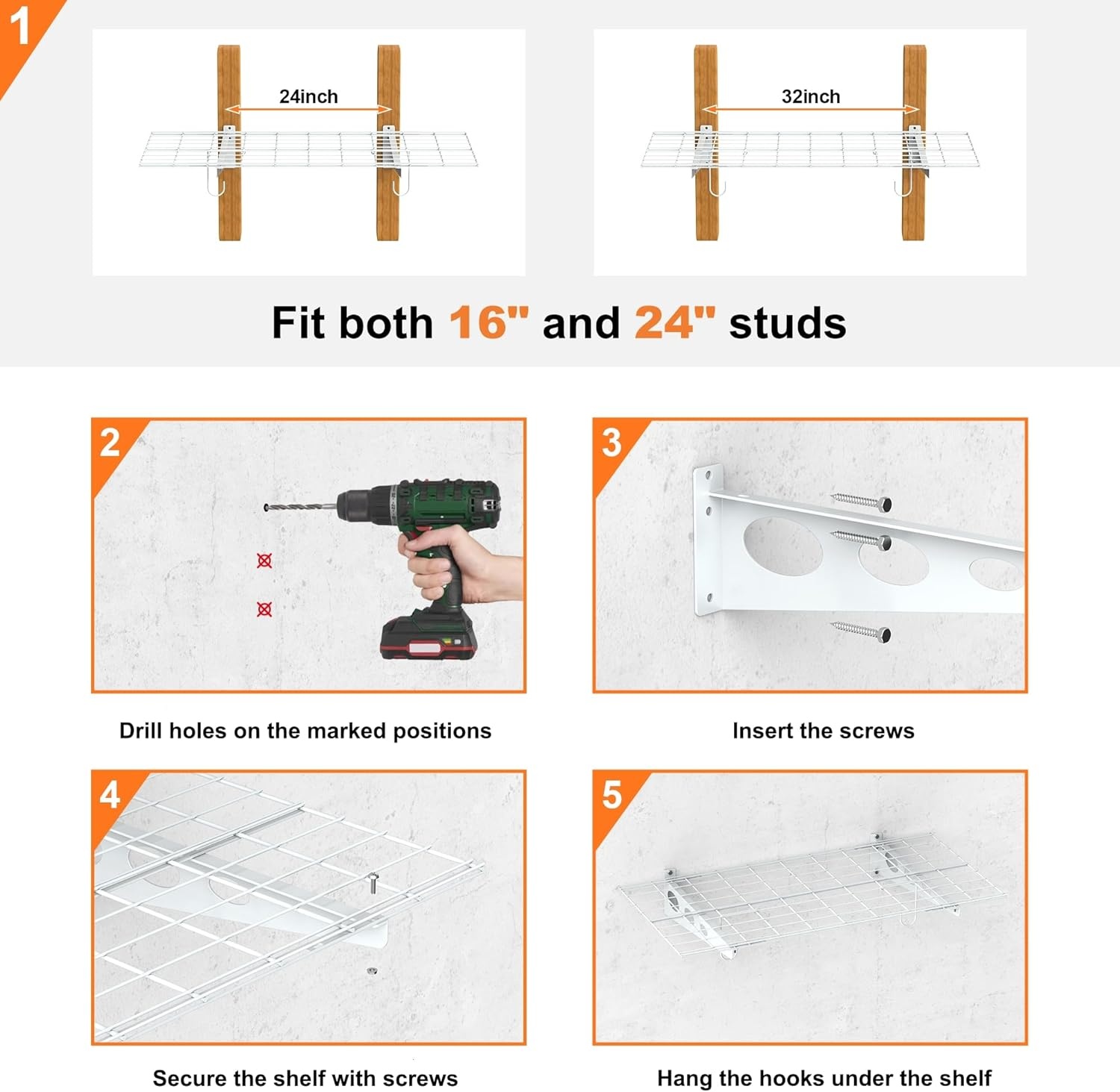 TORACK Garage 24×48 in/2×4 ft Wall Shelves, Heavy Duty Wall Mounted Wire Shelves for Garage Floating Shelf for Wall(Black, Pack of 2)(White)