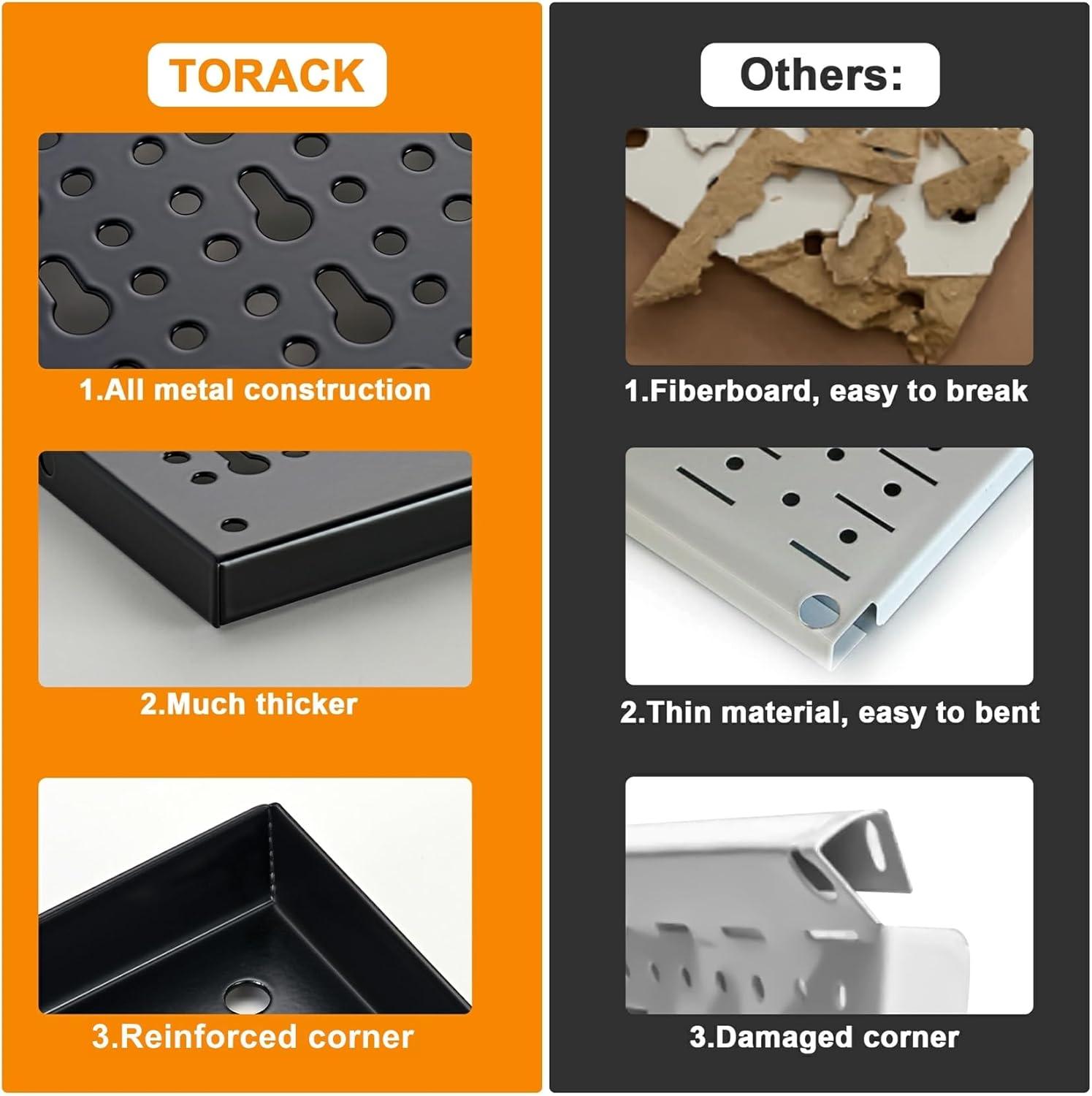 TORACK 109 PCS Pegboard Wall Organizer 4 ft. Garage Metal Pegboard Utility Tool Storage Kit w/Toolboard Hooks & Pegboard Hooks Accessories, Wall Mounted Storage Bins & Shelf(Black)