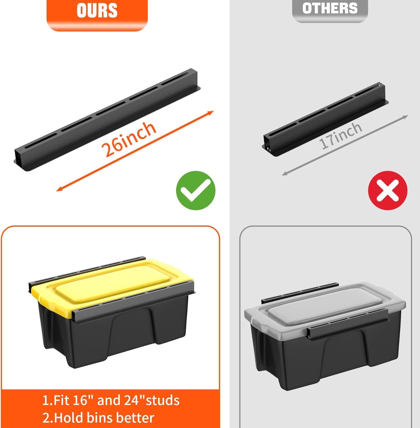 TORACK Garage Ceiling Bin Storage Rack, Adjustable Heavy Duty Overhead Tote Storage Rail System(for 5 Bins, Bins are not included)(for 6 bins)