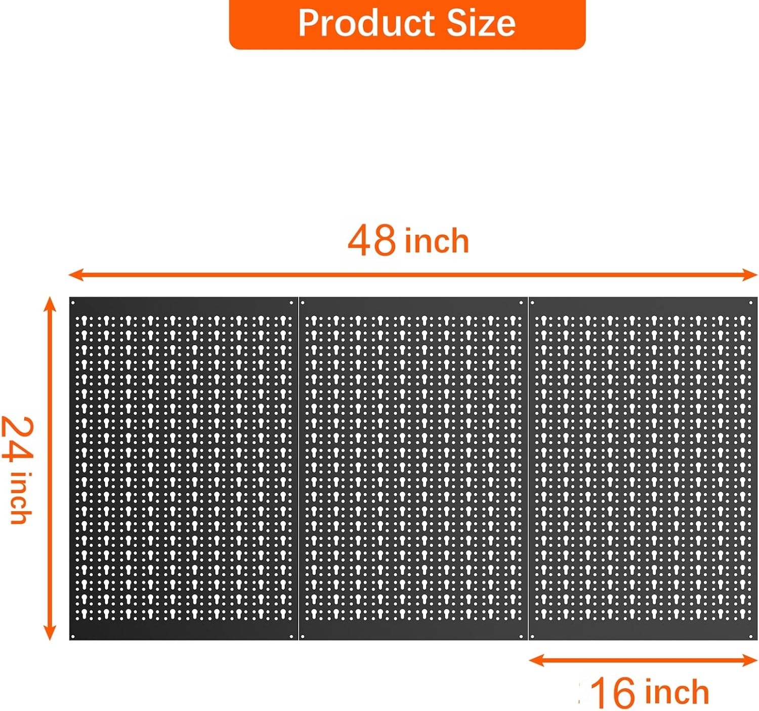 TORACK 3 PCS Metal Pegboard Panels(16×24 inch) for Wall Garage Tools Storage Pegboard for Workbench, Modular Peg Board Tool Organizer Board Kit(Pack of 3, Grey)(Black)