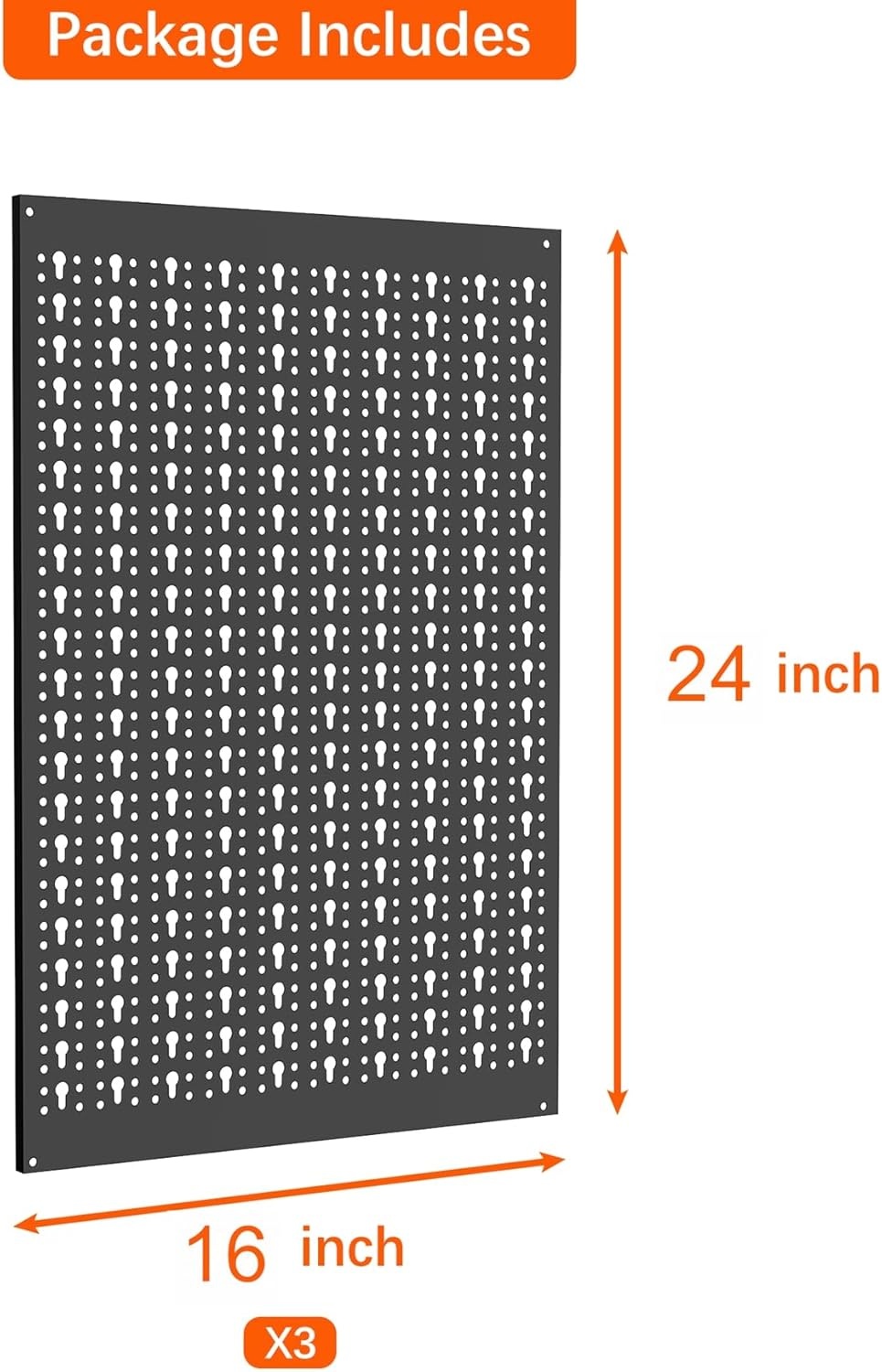 TORACK 3 PCS Metal Pegboard Panels(16×24 inch) for Wall Garage Tools Storage Pegboard for Workbench, Modular Peg Board Tool Organizer Board Kit(Pack of 3, Grey)(Black)