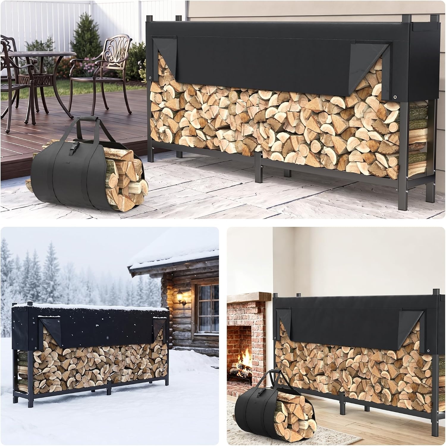 TORACK Heavy Duty 72 in/6 ft Firewood Rack with Cover(96 in)