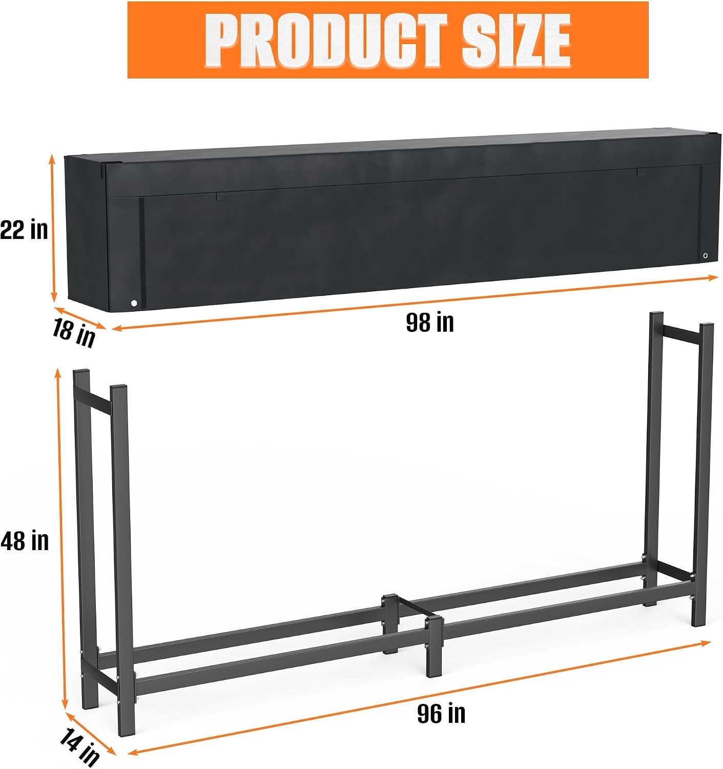 TORACK Heavy Duty 72 in/6 ft Firewood Rack with Cover(96 in)