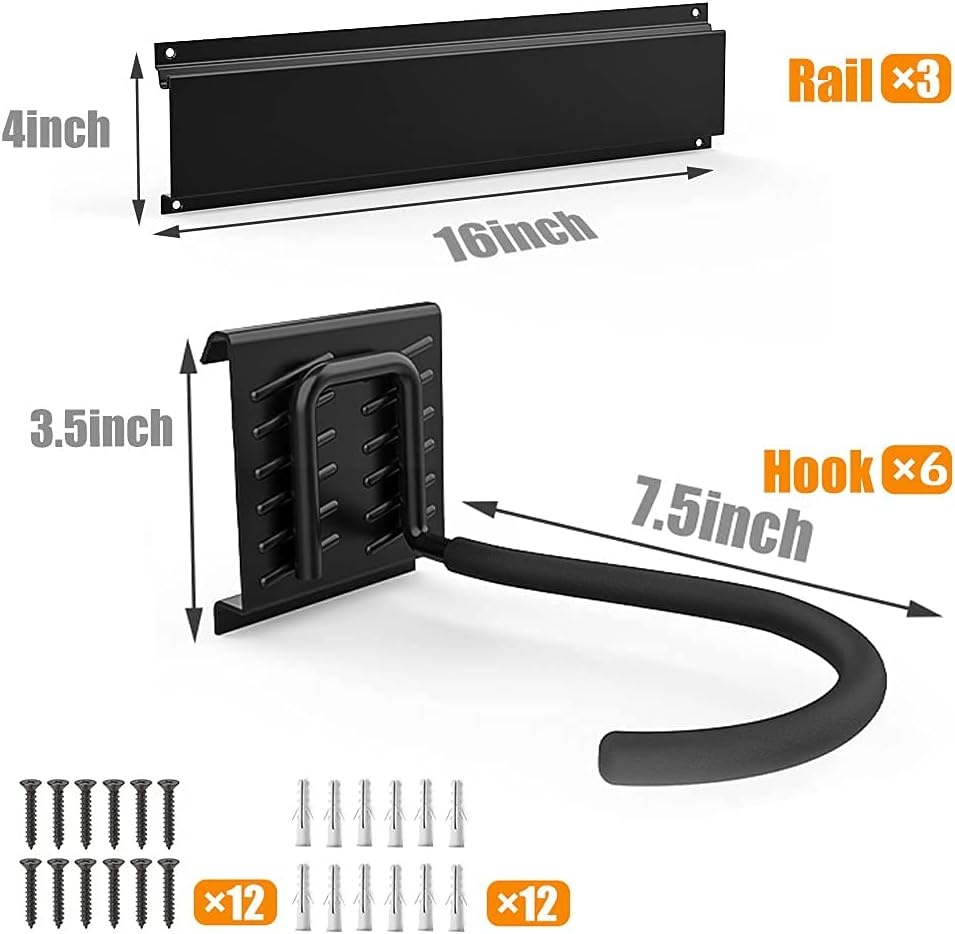 TORACK Bike Storage Rack, 6 Bike Rack Wall Mount Home and Garage Organizer, Vertical Bicycles Hanger Hooks for Indoor Space Saving(Black)