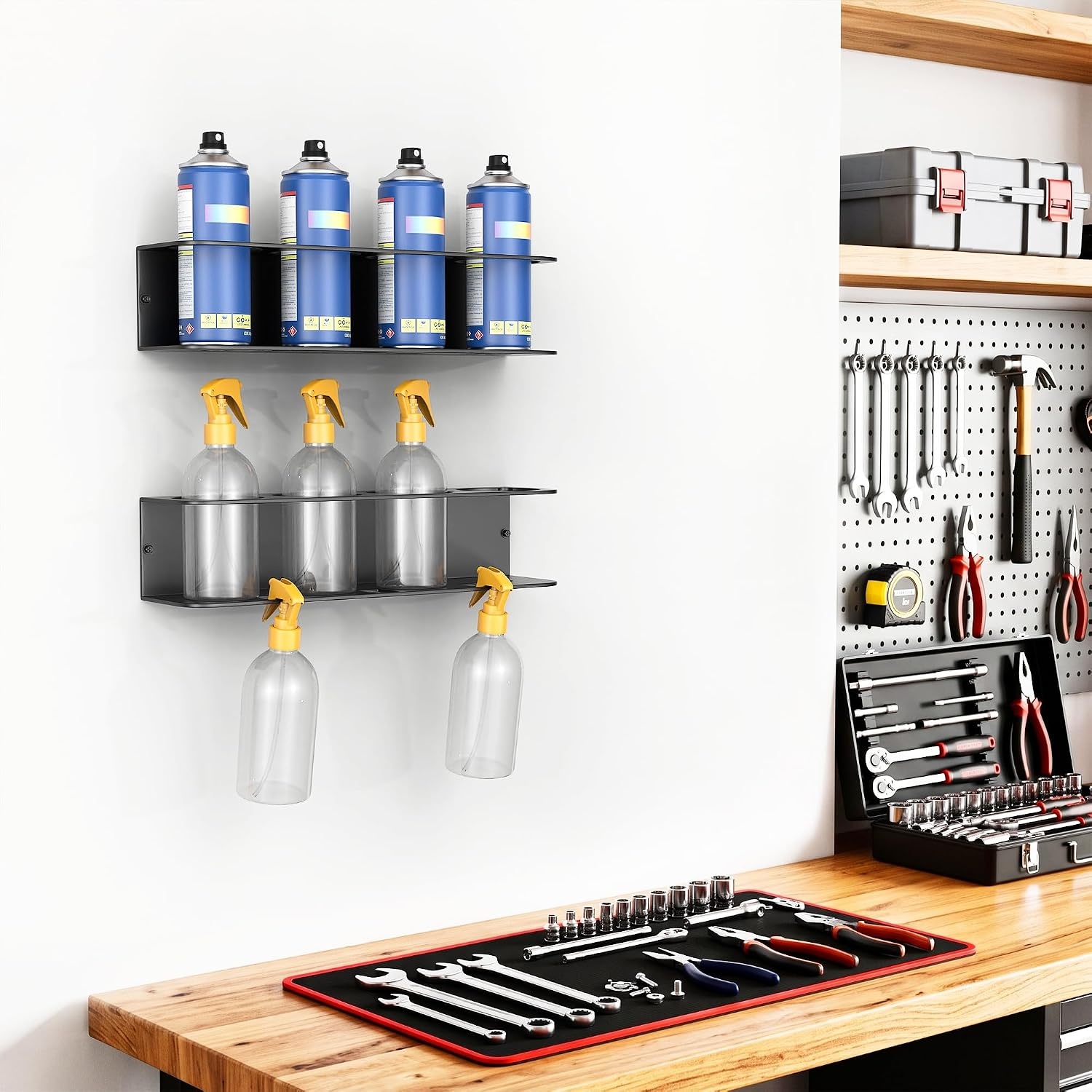 TORACK Spray Bottle Holder Wall Mount, 2-Pack Spray Can Organizer Rack for Garage, Workshop & Utility Room, Aerosol Can Storage Holder(for 8 cans)