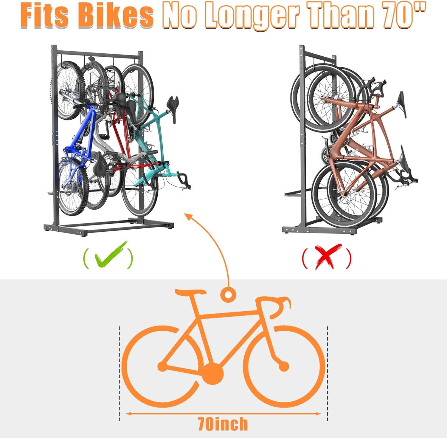 TORACK Freestanding Bike Storage Stand for Garage, Heavy Duty 7 Bikes and 7 Helmets Vertical Bike Storage Stand Floor Bikes Storage Rack(Stand for 4 bikes)