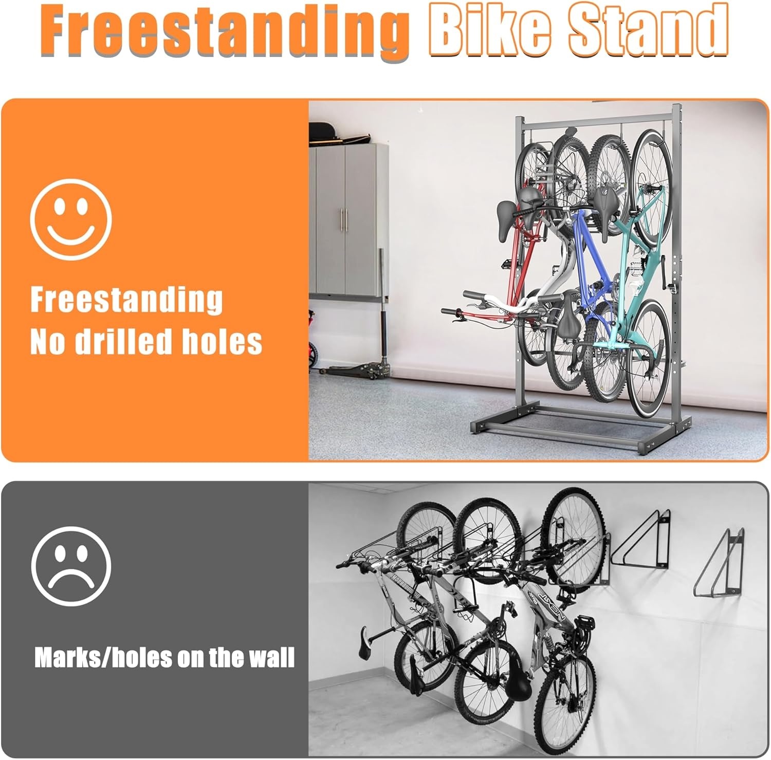 TORACK Freestanding Bike Storage Stand for Garage, Heavy Duty 7 Bikes and 7 Helmets Vertical Bike Storage Stand Floor Bikes Storage Rack(Stand for 4 bikes)