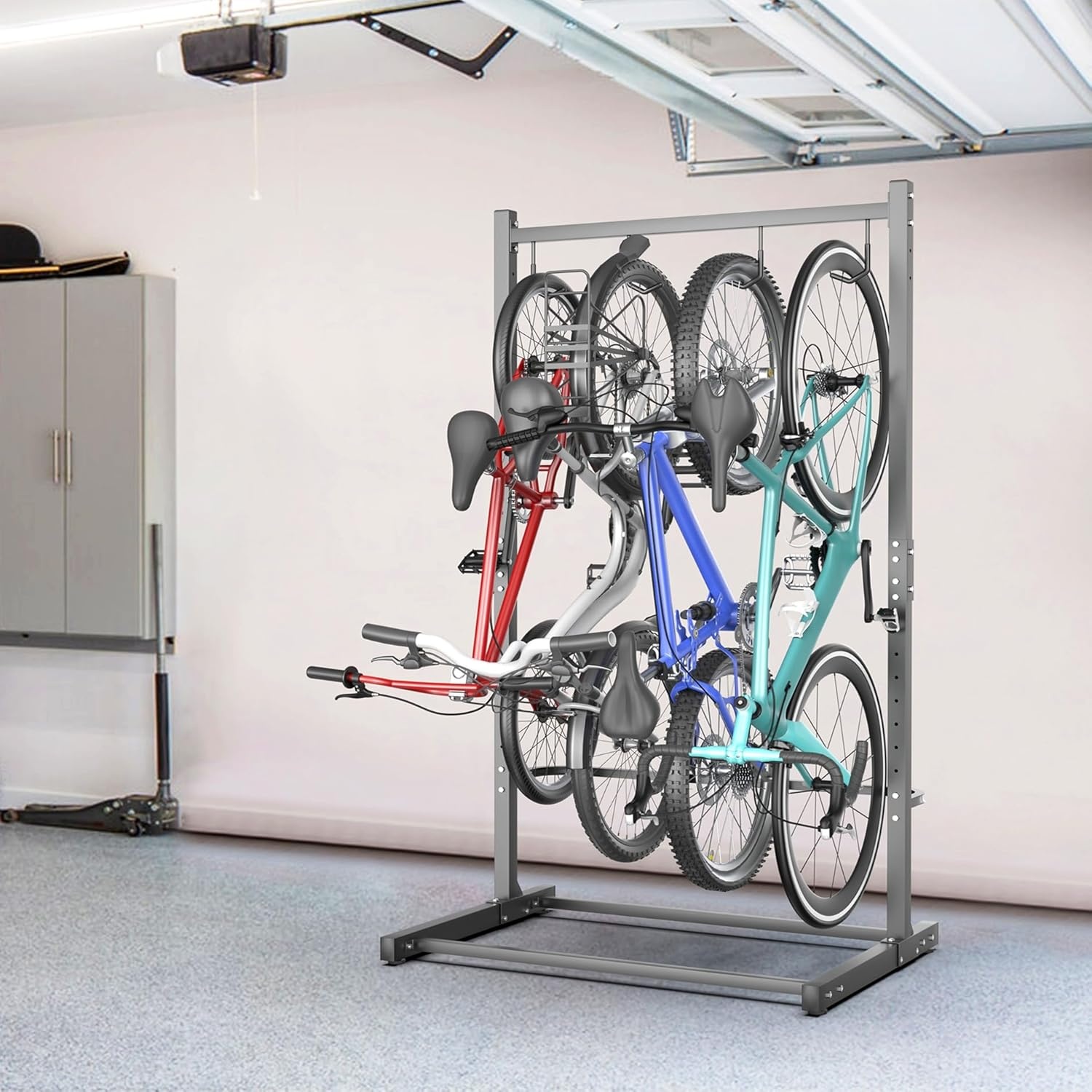 TORACK Freestanding Bike Storage Stand for Garage, Heavy Duty 7 Bikes and 7 Helmets Vertical Bike Storage Stand Floor Bikes Storage Rack(Stand for 4 bikes)