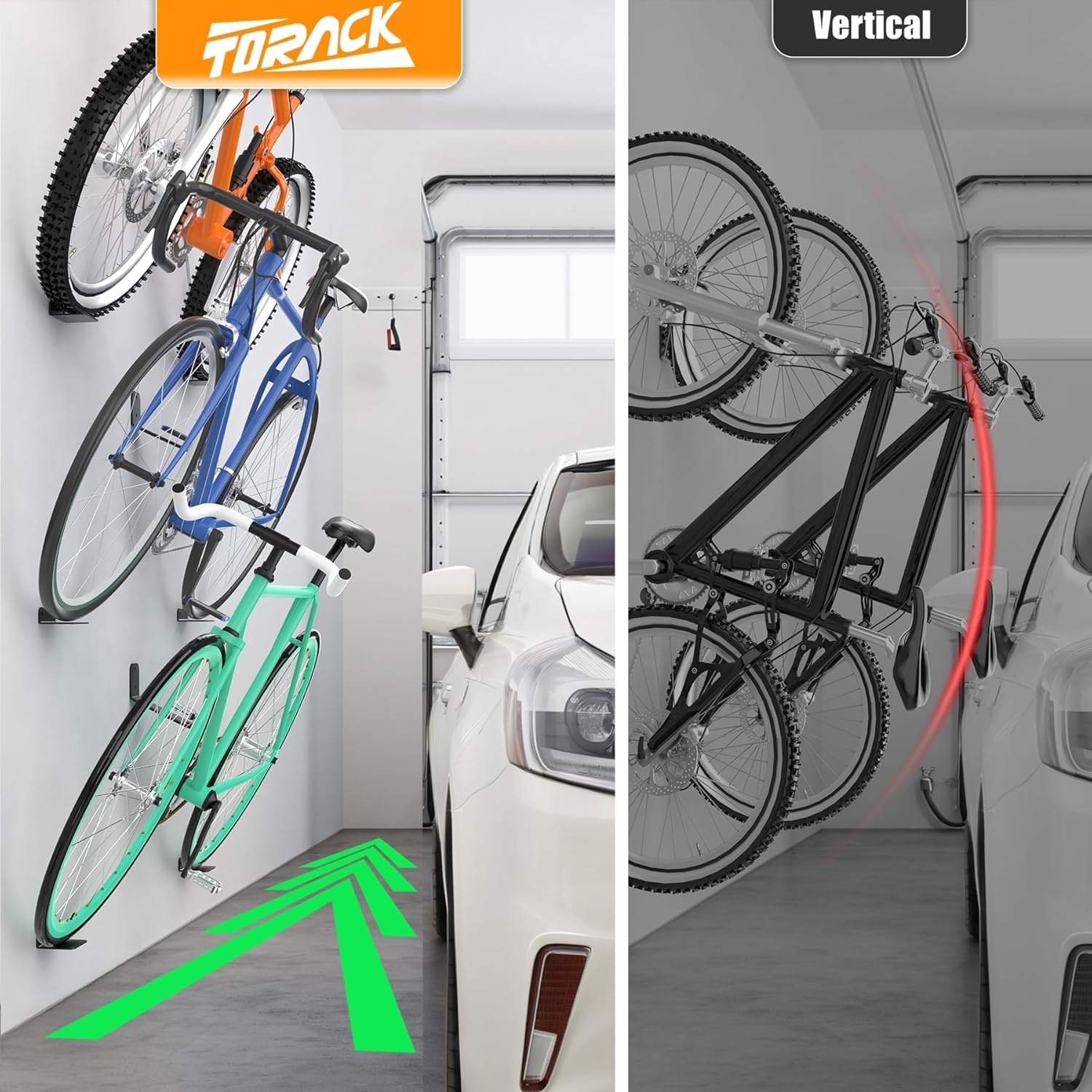 TORACK Wall-mounted Bike Pedal Hanger, Heavy Duty Garage Wall Horizontal Bike Rack, Bike Display Stand for Wall, Holds Up to 70 lbs(Pack of 2)(3 Pack)