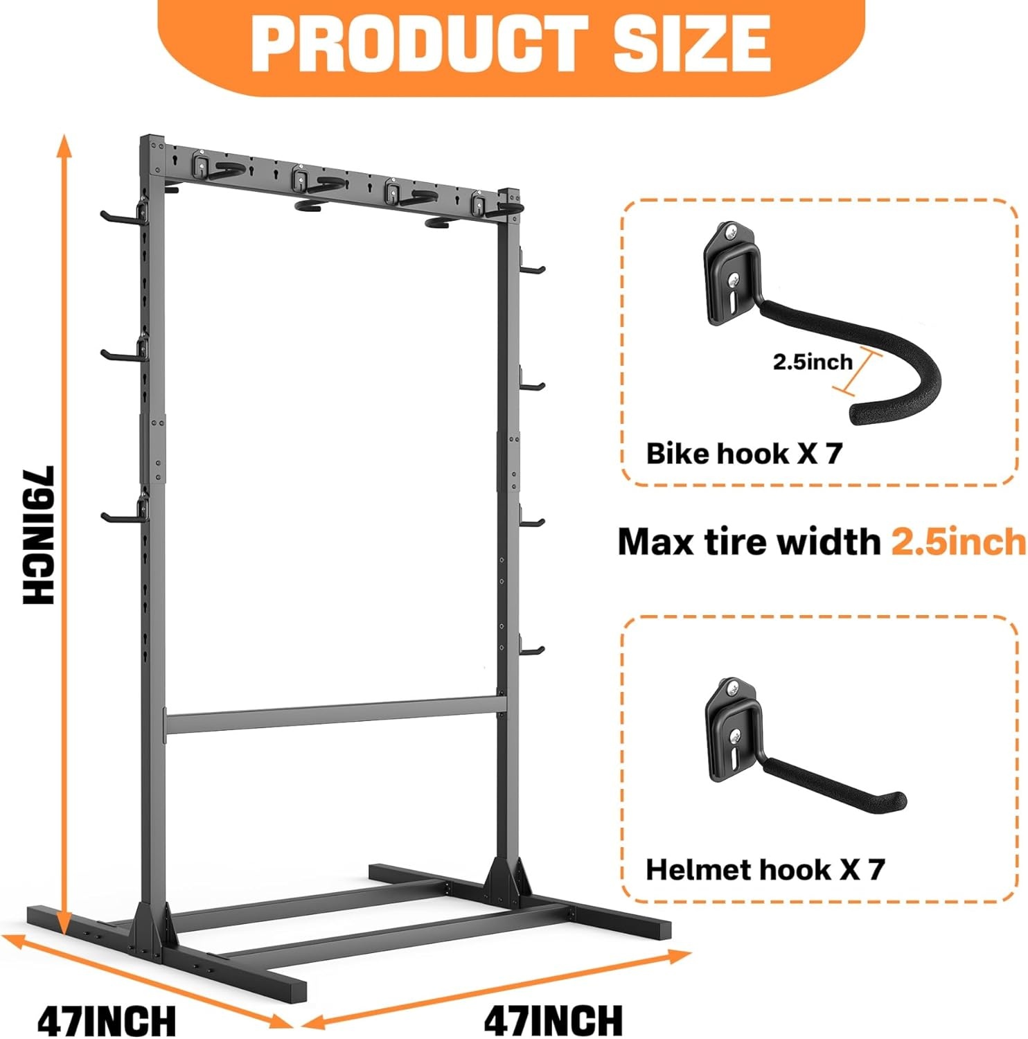 TORACK Freestanding Bike Storage Stand for Garage, Heavy Duty 7 Bikes and 7 Helmets Vertical Bike Storage Stand Floor Bikes Storage Rack(Stand for 7 bikes)