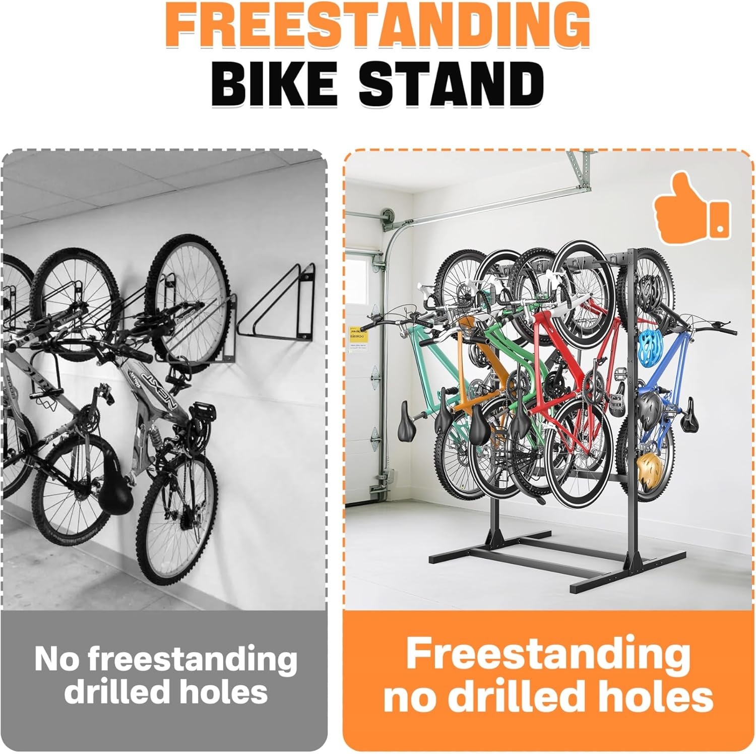 TORACK Freestanding Bike Storage Stand for Garage, Heavy Duty 7 Bikes and 7 Helmets Vertical Bike Storage Stand Floor Bikes Storage Rack(Stand for 7 bikes)