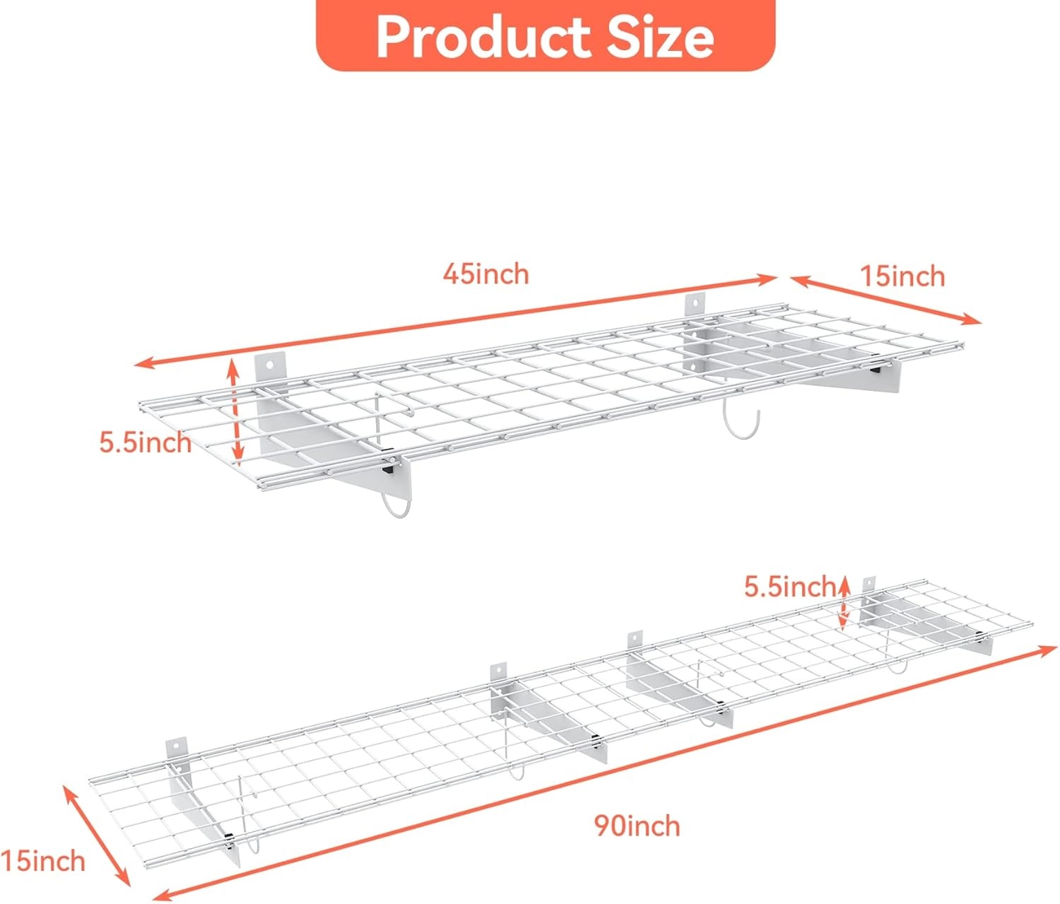 TORACK 2 Pack Wall Mounted Storage Shelves, 23.5″ x 12″ Wall Shelf for Garage, Closet, Laundry Room, Heavy Duty Garage Wall Shelving, Holds Up to 65 lbs(White)(White)