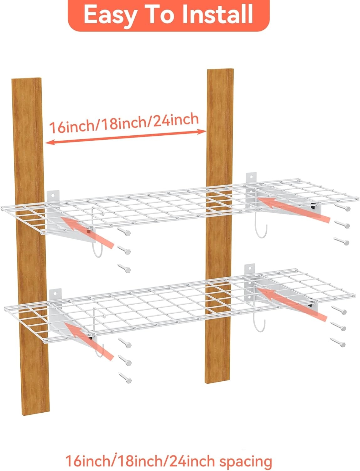 TORACK 2 Pack Wall Mounted Storage Shelves, 23.5″ x 12″ Wall Shelf for Garage, Closet, Laundry Room, Heavy Duty Garage Wall Shelving, Holds Up to 65 lbs(White)(White)