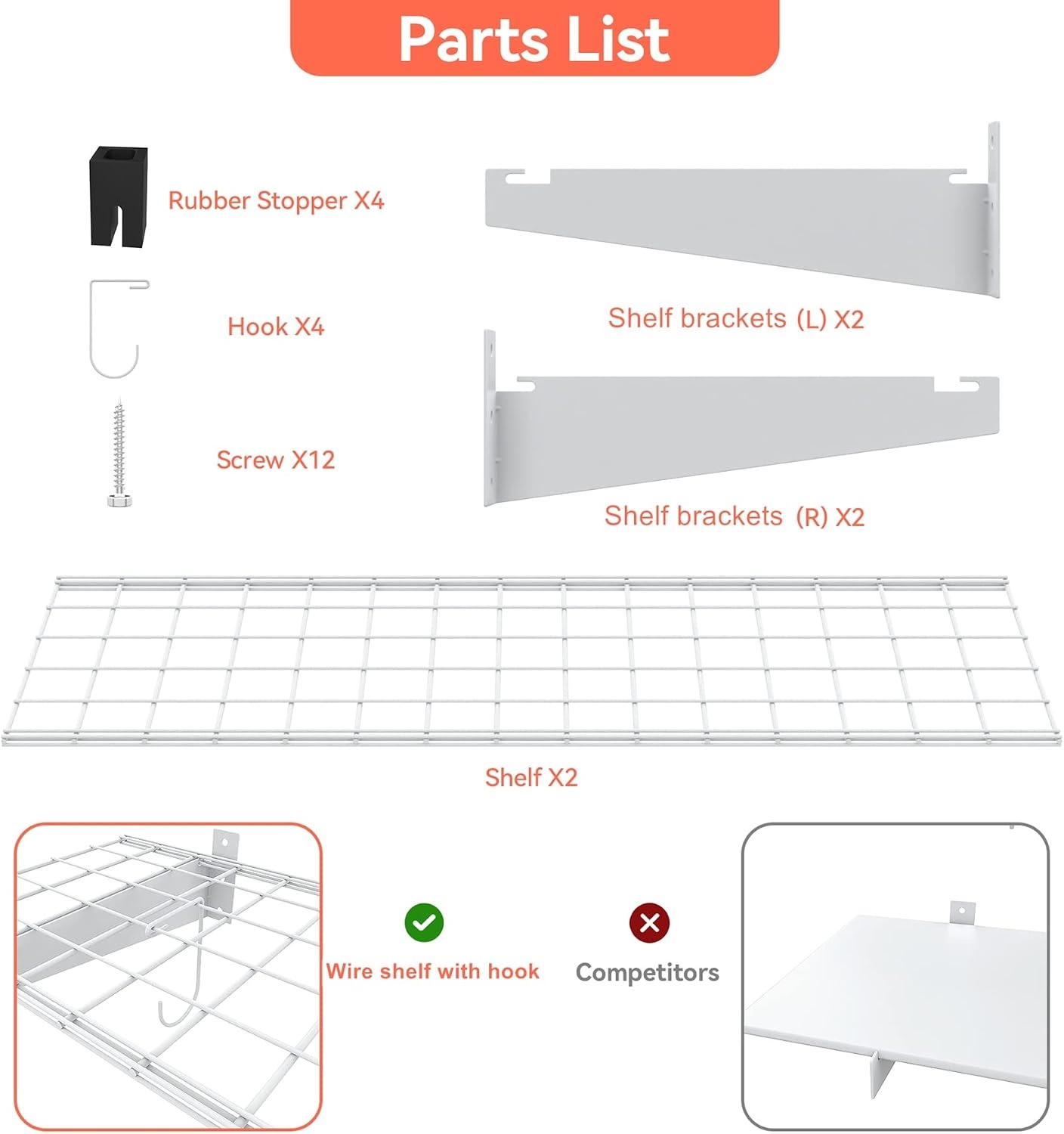 TORACK 2 Pack Wall Mounted Storage Shelves, 23.5″ x 12″ Wall Shelf for Garage, Closet, Laundry Room, Heavy Duty Garage Wall Shelving, Holds Up to 65 lbs(White)(White)