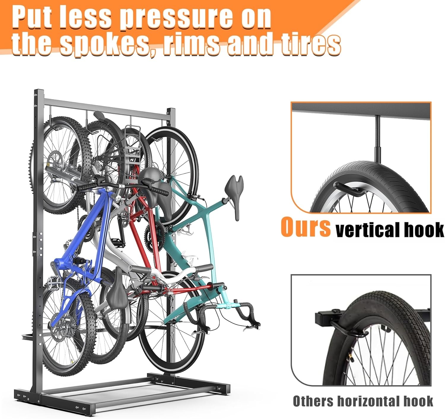 TORACK Garage Freestanding Hanging Bike Stand with Wheels, Heavy Duty Rolling 5 Bikes Vertical Bike Storage Stand Floor Bike Storage Rack(for 5 Bikes)(Bike stand for 4 bikes)
