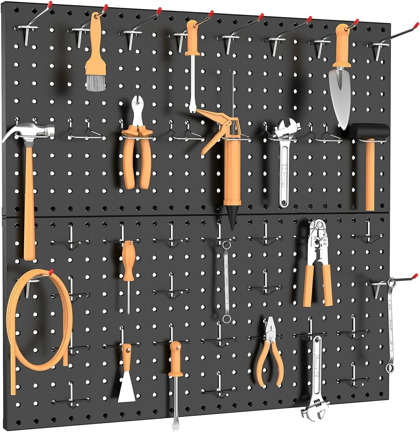 TORACK Metal Pegboard Wall Tool Organizer 24″ x 24″ or 12″ x 48″, 70 PCS Tools Storage Pegboard for Garage Peg Board Tool Organizer Board with Hooks for Workbench(Grey)(Black)