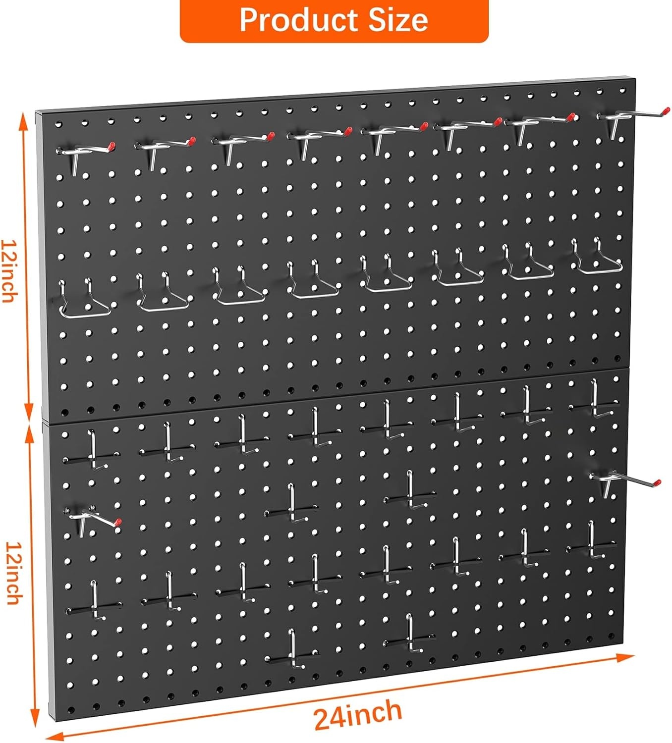 TORACK Metal Pegboard Wall Tool Organizer 24″ x 24″ or 12″ x 48″, 70 PCS Tools Storage Pegboard for Garage Peg Board Tool Organizer Board with Hooks for Workbench(Grey)(Black)