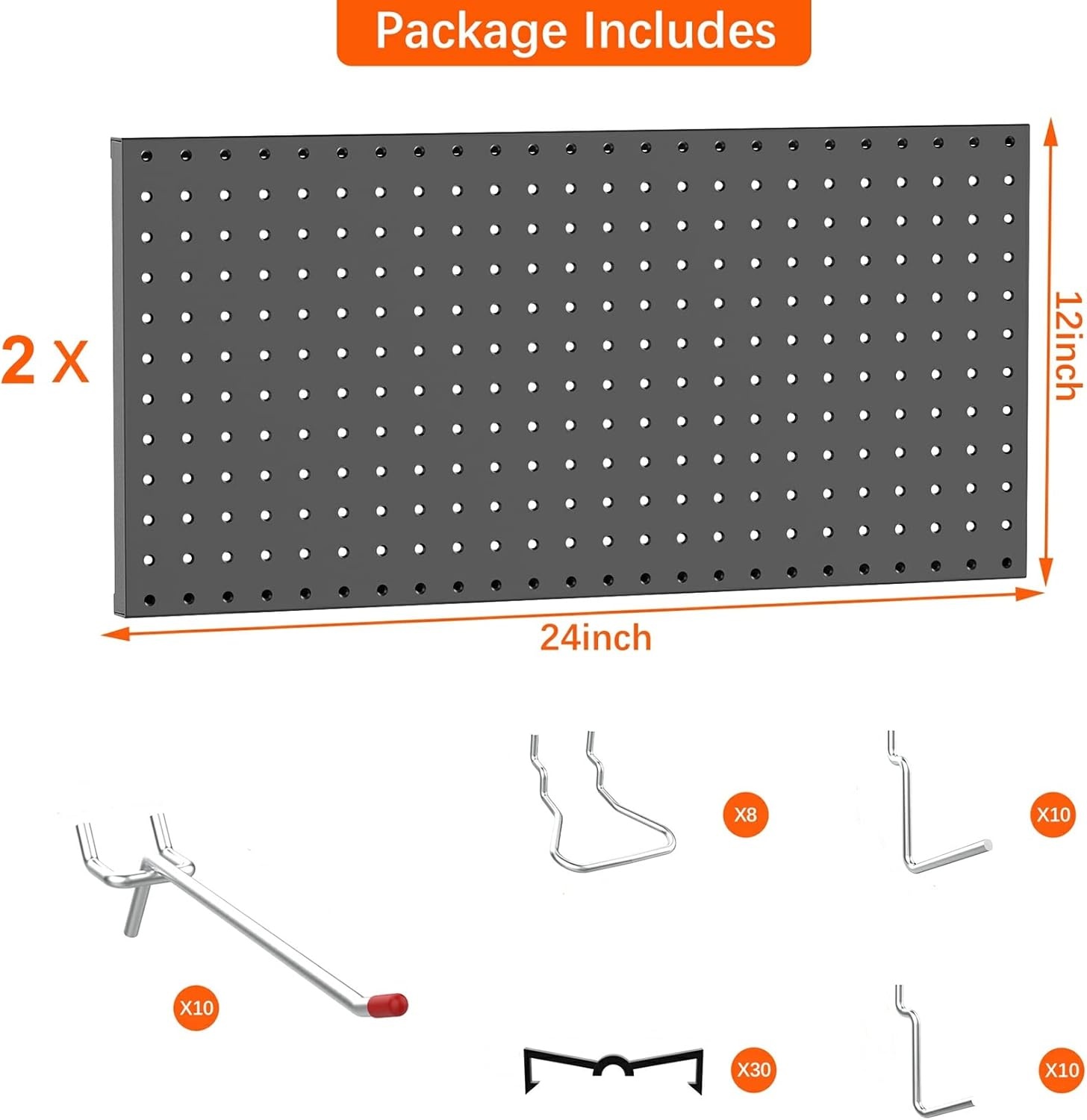 TORACK Metal Pegboard Wall Tool Organizer 24″ x 24″ or 12″ x 48″, 70 PCS Tools Storage Pegboard for Garage Peg Board Tool Organizer Board with Hooks for Workbench(Grey)(Black)
