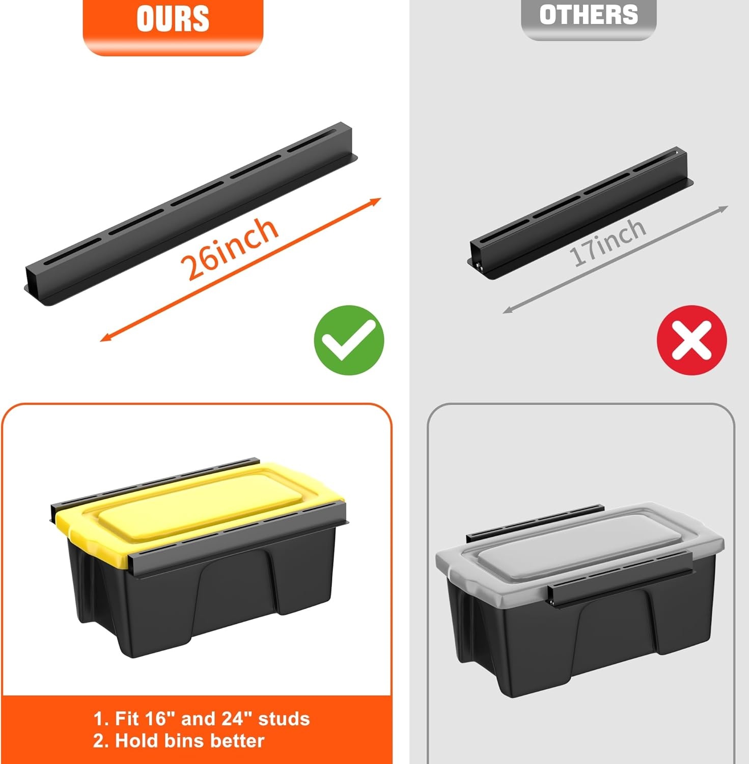 TORACK Garage Ceiling Bin Storage Rack, Adjustable Heavy Duty Overhead Tote Storage Rail System(for 5 Bins, Bins are not included)(for 5 bins)