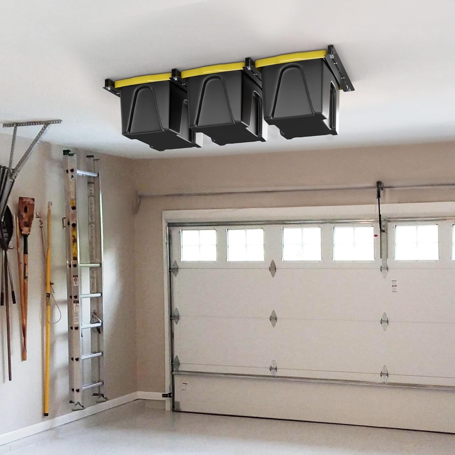 TORACK Garage Ceiling Bin Storage Rack, Adjustable Heavy Duty Overhead Tote Storage Rail System(for 5 Bins, Bins are not included)(for 3 bins)
