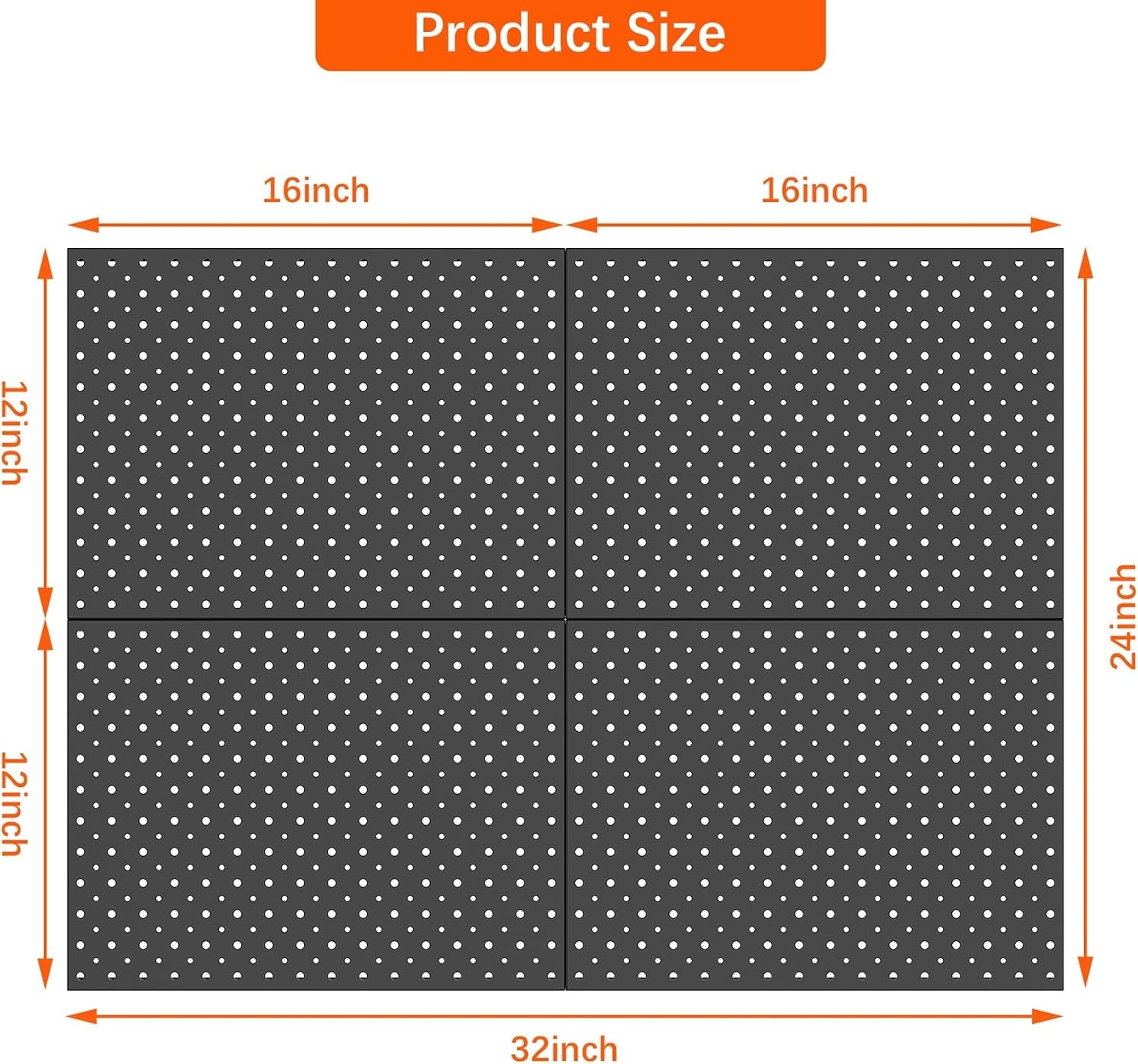 TORACK 4 PCS 12″x16″ Metal Pegboard Panels for Garage, Workbench, Shop, Tool Organizer Peg Board with 1/8″ & 1/4″ Holes, Modular Wall-Mounted Pegboard for Pegboard Hooks (Grey)(Black)