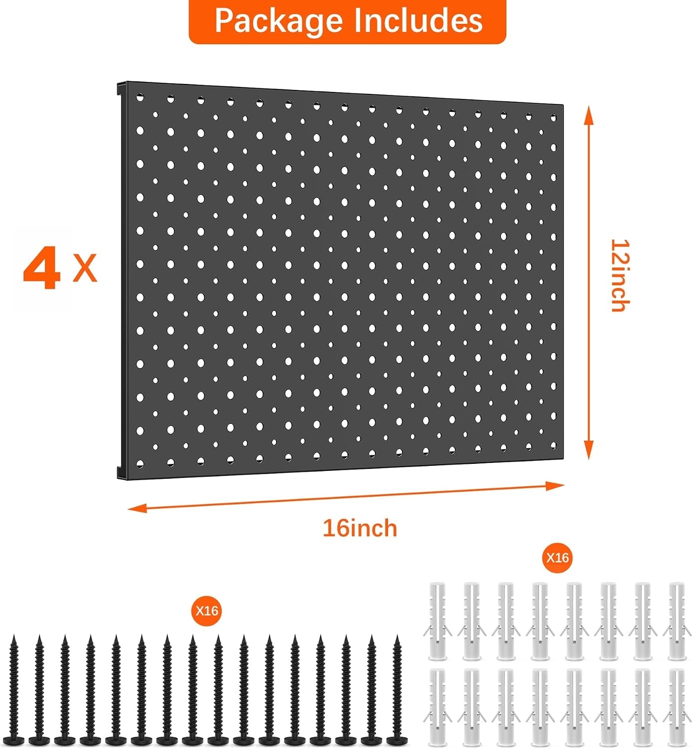 TORACK 4 PCS 12″x16″ Metal Pegboard Panels for Garage, Workbench, Shop, Tool Organizer Peg Board with 1/8″ & 1/4″ Holes, Modular Wall-Mounted Pegboard for Pegboard Hooks (Grey)(Black)