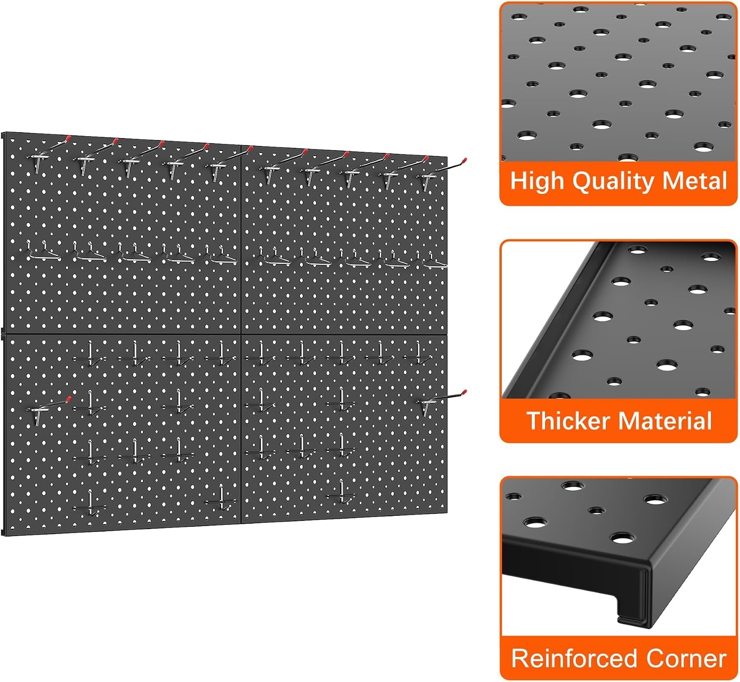 TORACK 4 PCS 12″x16″ Metal Pegboard Panels for Garage, Workbench, Shop, Tool Organizer Peg Board with 1/8″ & 1/4″ Holes, Modular Wall-Mounted Pegboard for Pegboard Hooks (Grey)(Black)