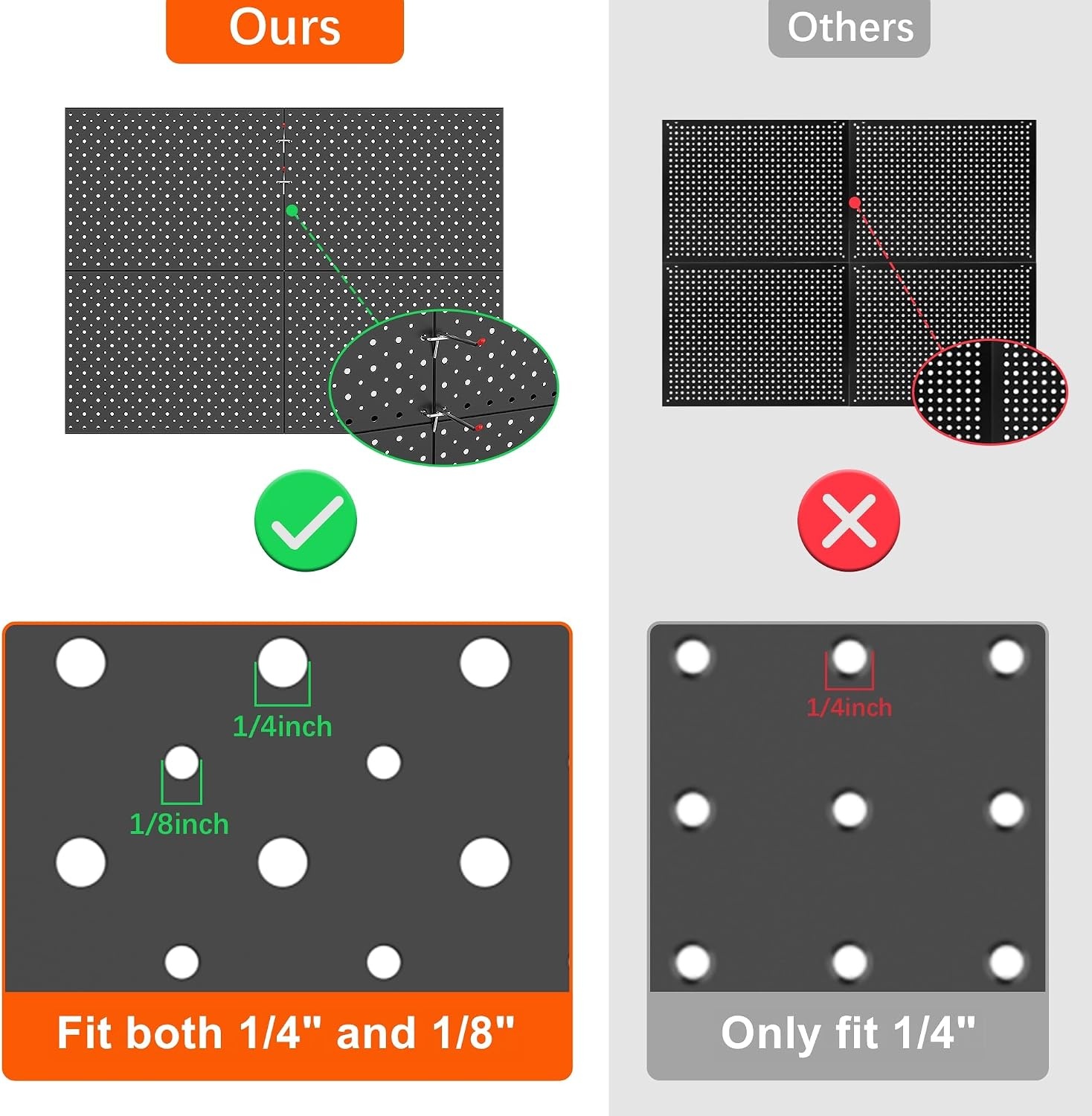 TORACK 4 PCS 12″x16″ Metal Pegboard Panels for Garage, Workbench, Shop, Tool Organizer Peg Board with 1/8″ & 1/4″ Holes, Modular Wall-Mounted Pegboard for Pegboard Hooks (Grey)(Black)