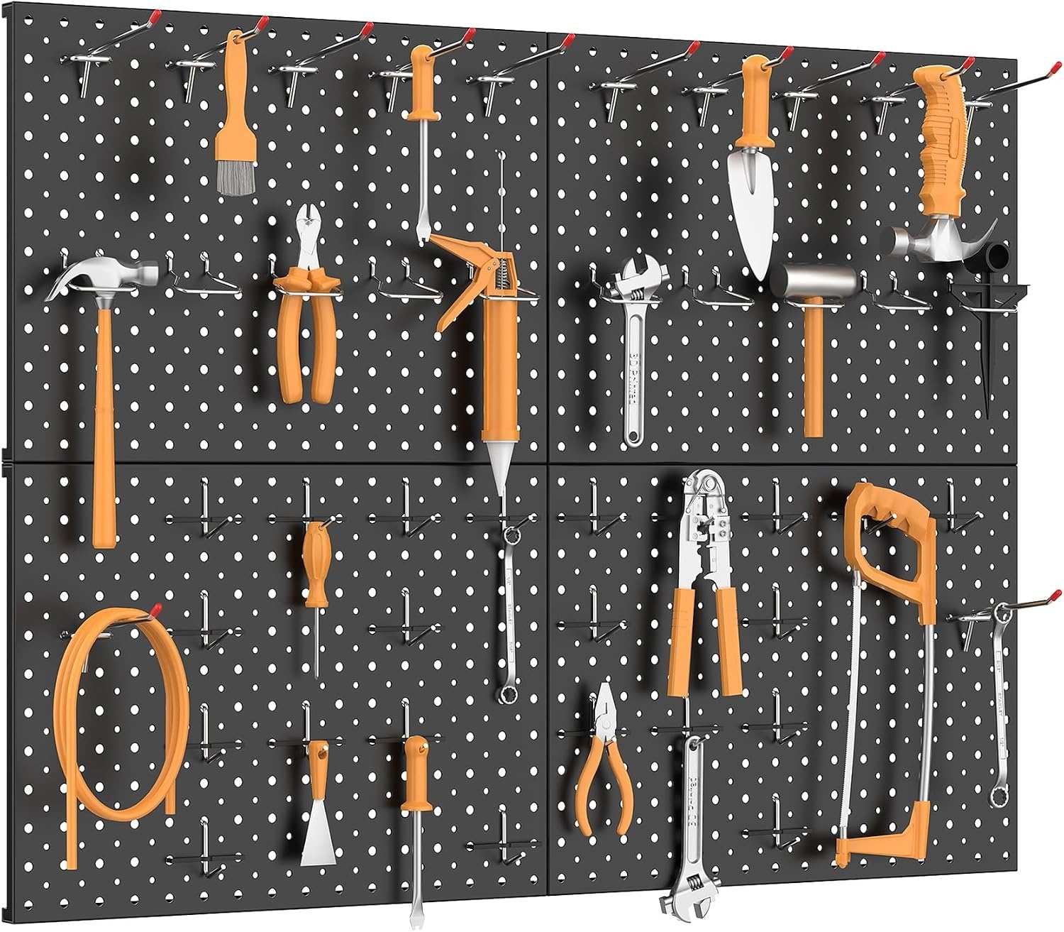 TORACK 4 PCS 12″x16″ Metal Pegboard Panels for Garage, Workbench, Shop, Tool Organizer Peg Board with 1/8″ & 1/4″ Holes, Modular Wall-Mounted Pegboard for Pegboard Hooks (Grey)(Black)