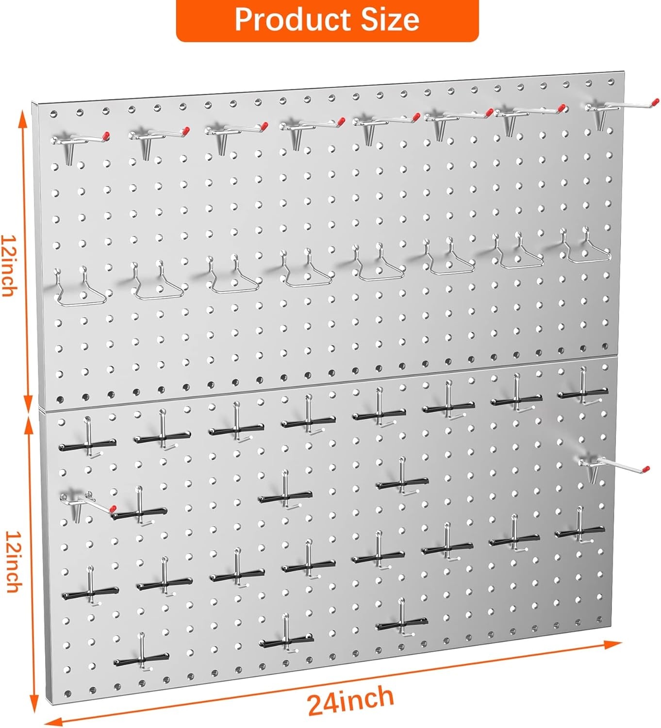 TORACK Metal Pegboard Wall Tool Organizer 24″ x 24″ or 12″ x 48″, 70 PCS Tools Storage Pegboard for Garage Peg Board Tool Organizer Board with Hooks for Workbench(Grey)(Gray)