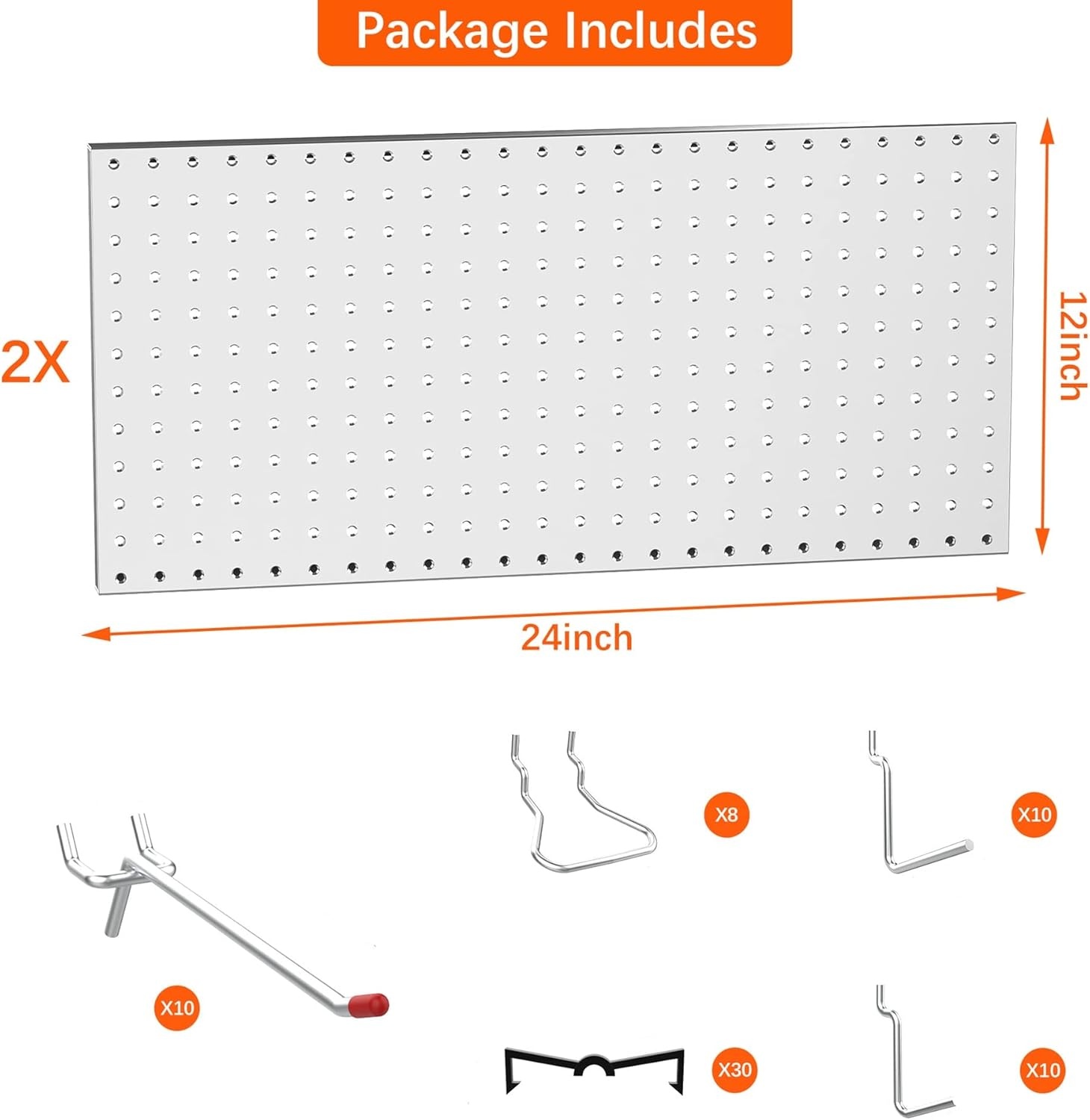 TORACK Metal Pegboard Wall Tool Organizer 24″ x 24″ or 12″ x 48″, 70 PCS Tools Storage Pegboard for Garage Peg Board Tool Organizer Board with Hooks for Workbench(Grey)(Gray)
