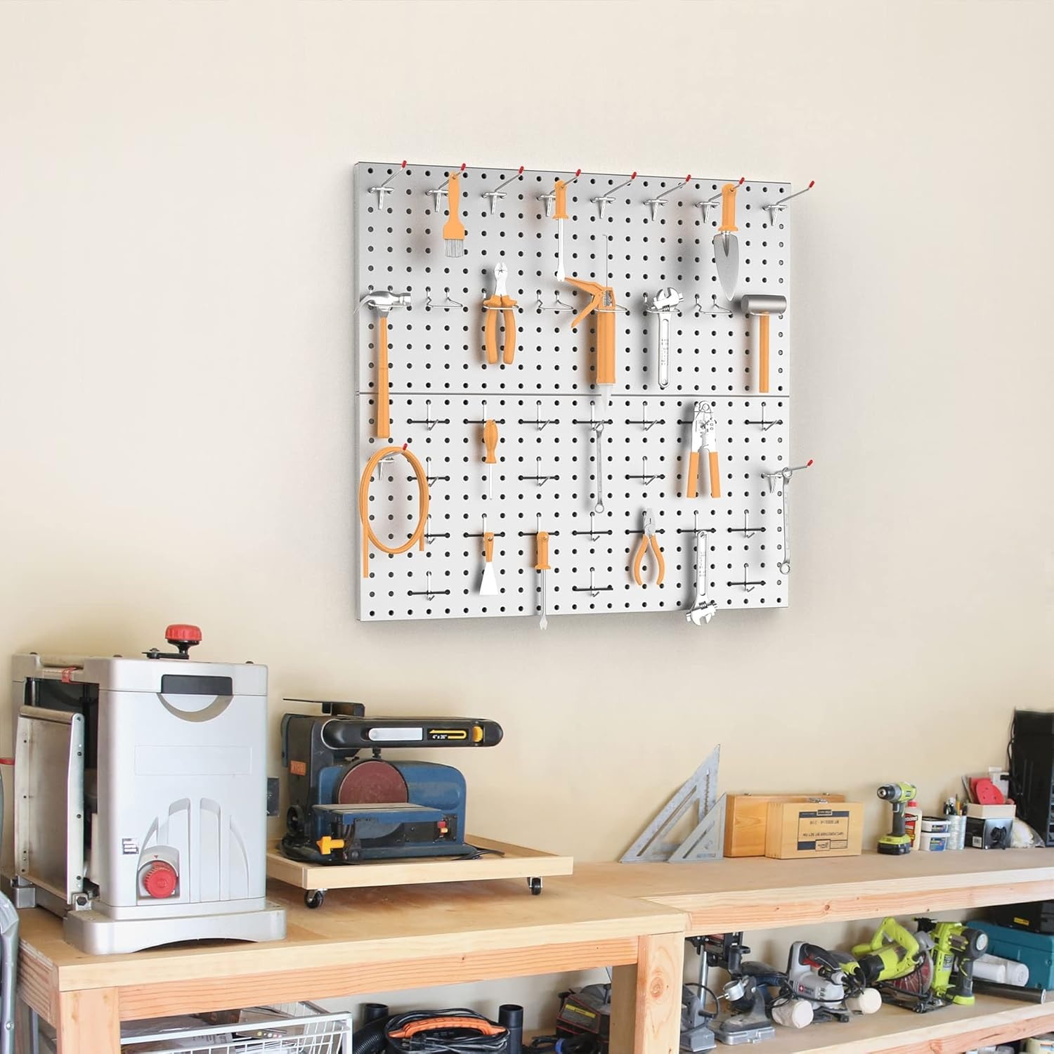 TORACK Metal Pegboard Wall Tool Organizer 24″ x 24″ or 12″ x 48″, 70 PCS Tools Storage Pegboard for Garage Peg Board Tool Organizer Board with Hooks for Workbench(Grey)(Gray)